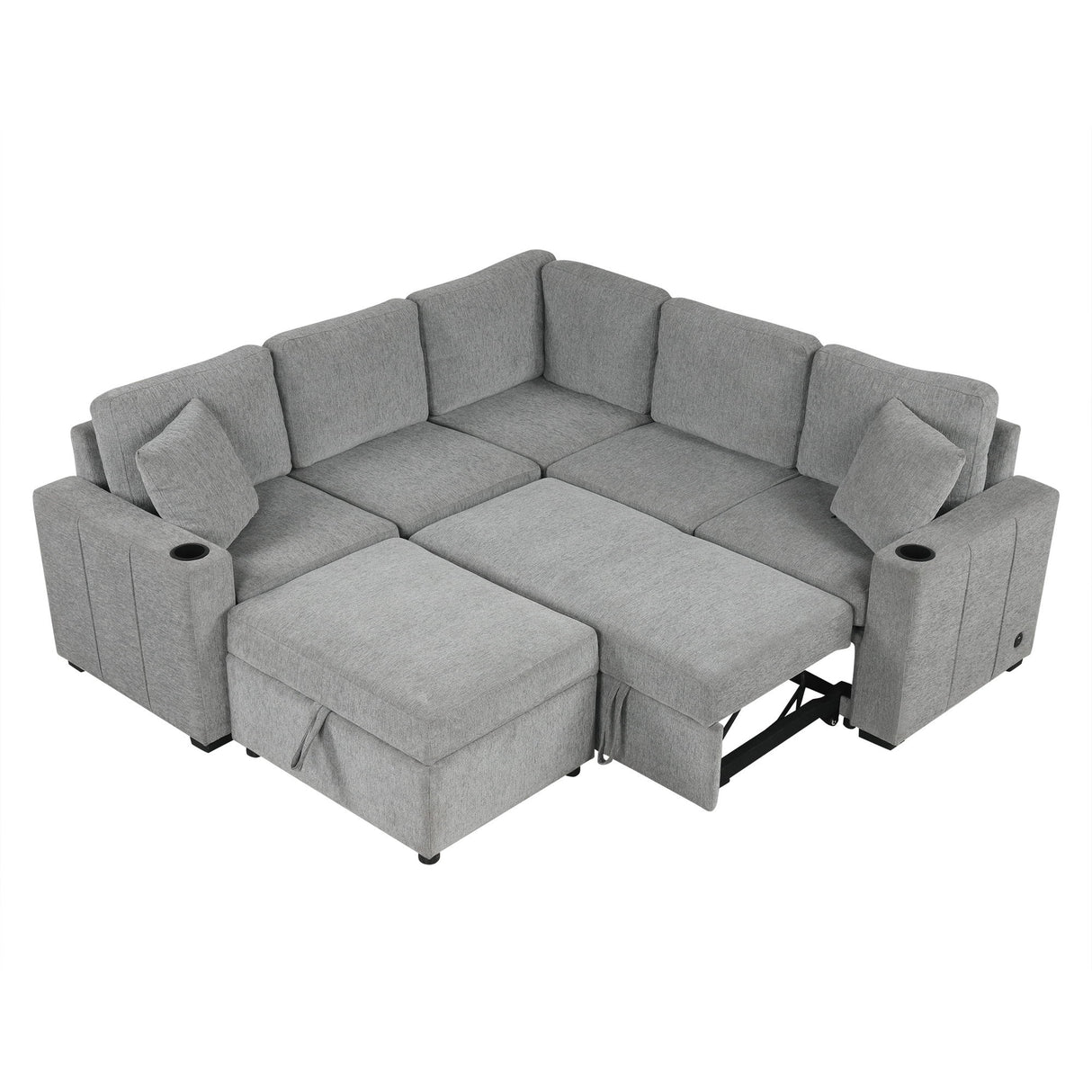 Sectional Sofa Convertible Pull-Out Sofa Bed With A Movable Storage Ottoman For Living Room