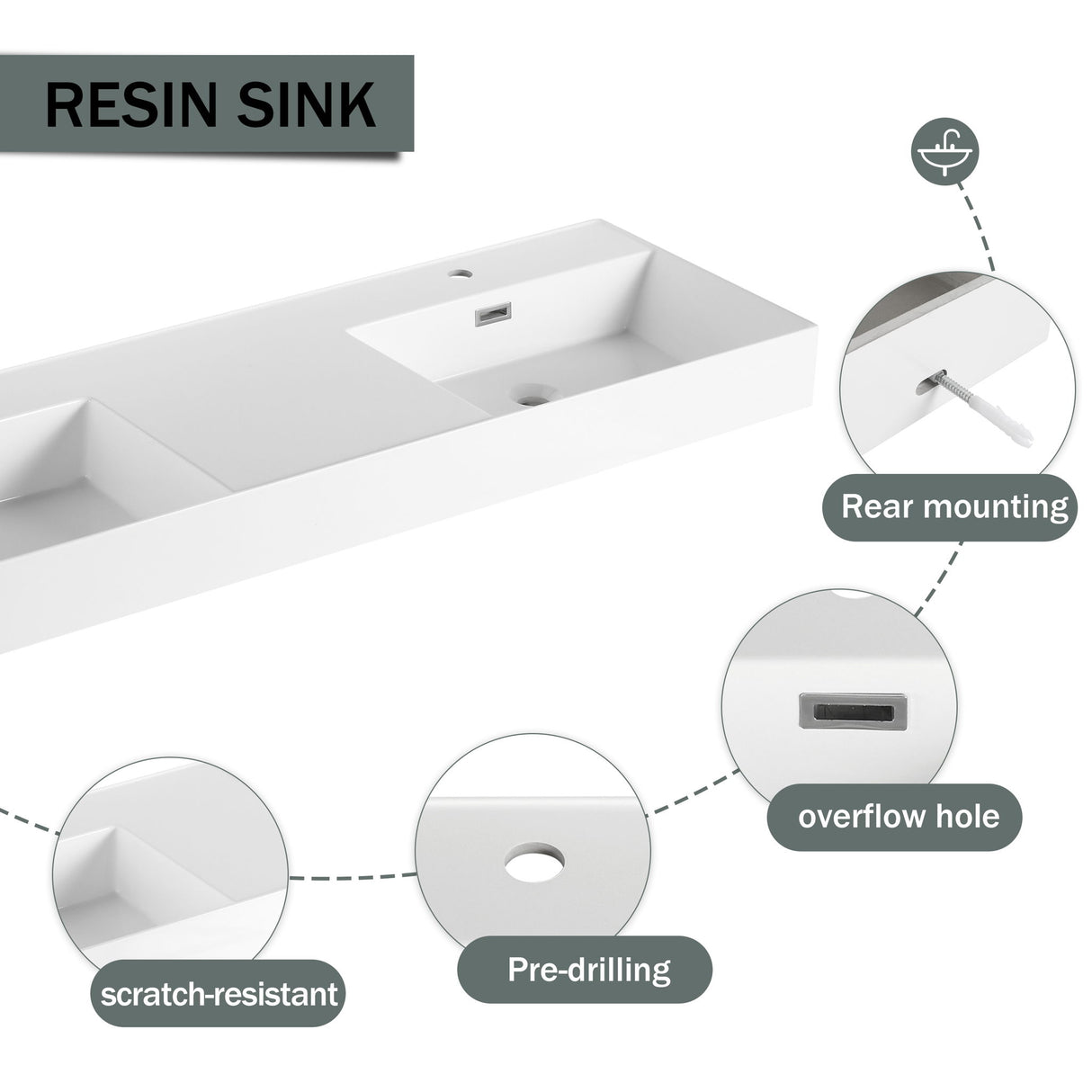 Contemporary Wall Mounted Bathroom Vanity With Dual Resin Sink And Soft Close Drawer