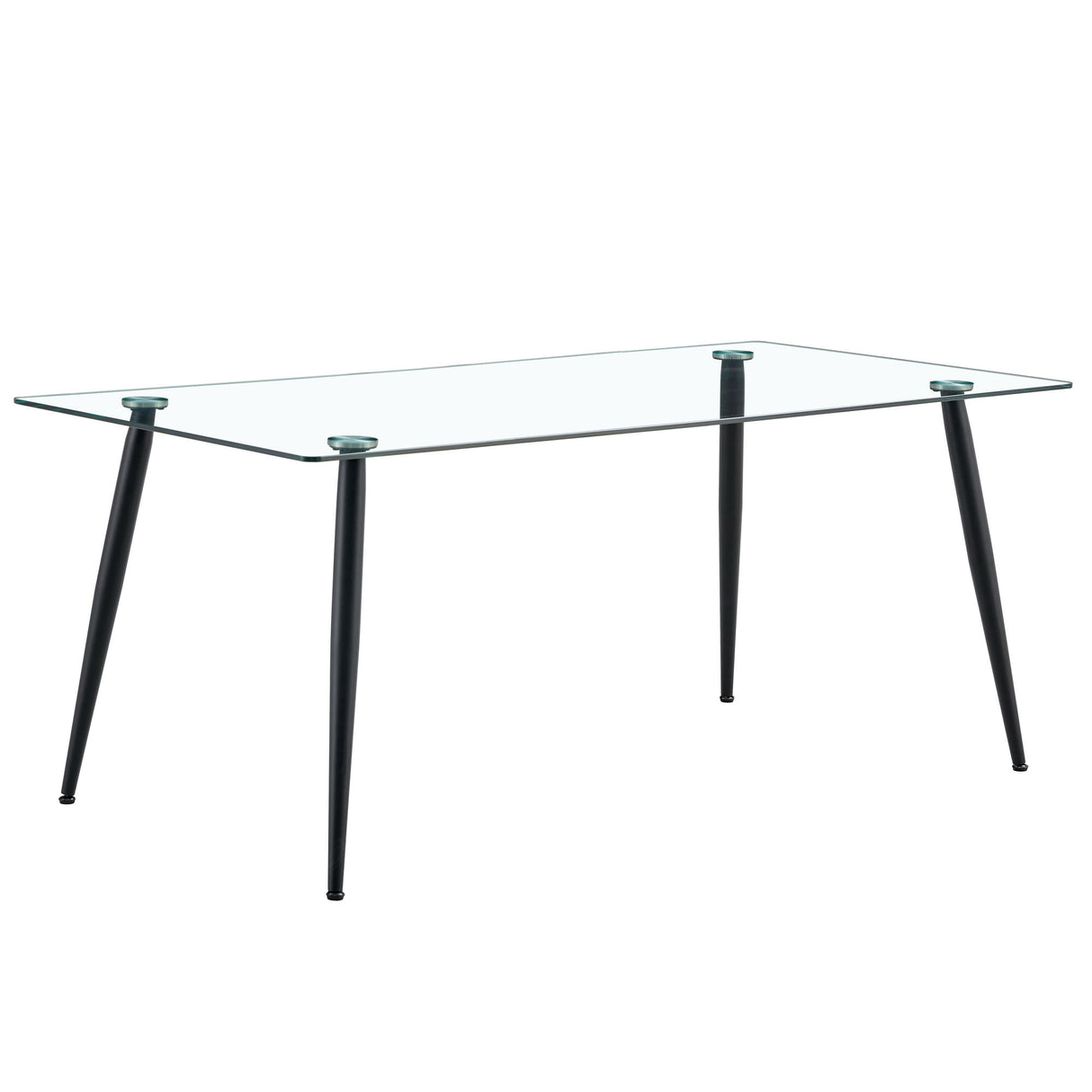 Modern Rectangular Glass Dining Table With Tempered Glass Top And Metal Legs For 4 - 6 People - Black / Transparent