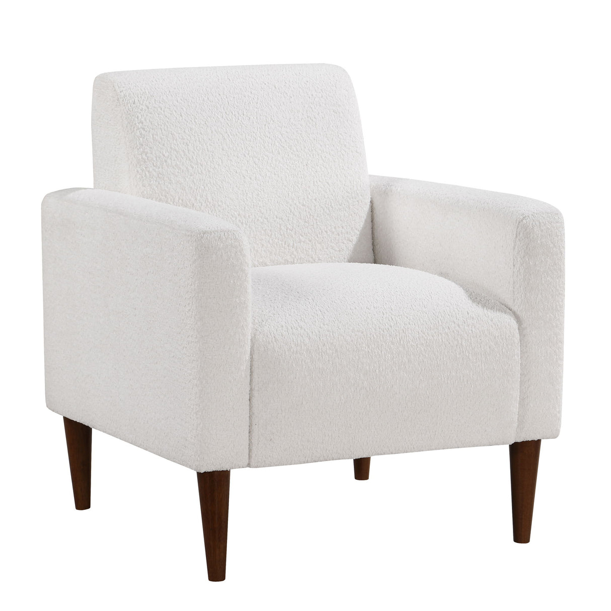 Caius - Modern Arm Chair With Boucle And Wooden Legs - White