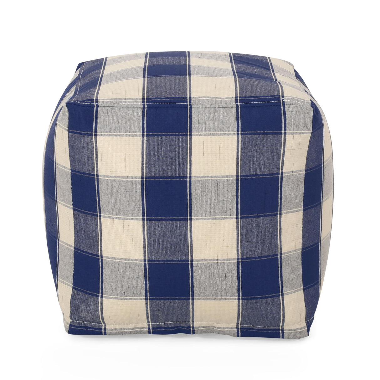 Connor - Checkered Square Pouf Ottoman And Floor Cushion - Ivory / Navy
