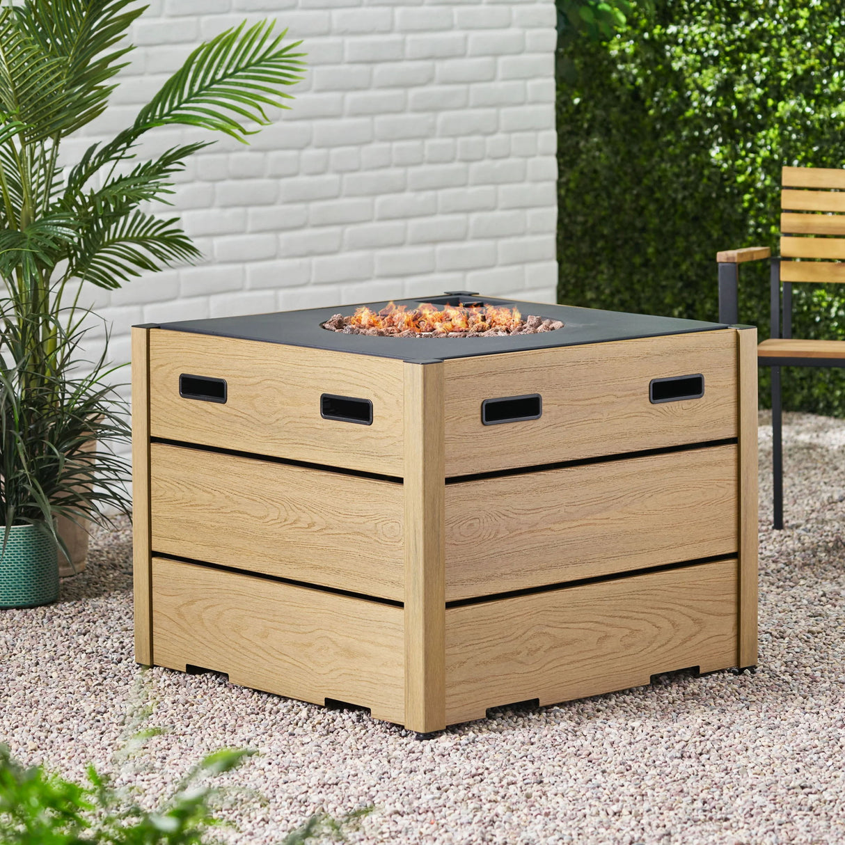 Rustic Style Outdoor Square Propane Fire Pit, 40,000 Btu