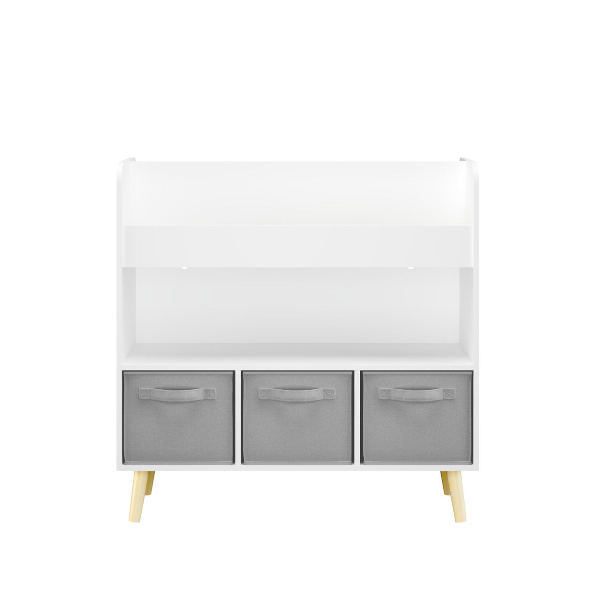 Bookshelf With 3 Bins, Storage Shelf For Toys And Books - White