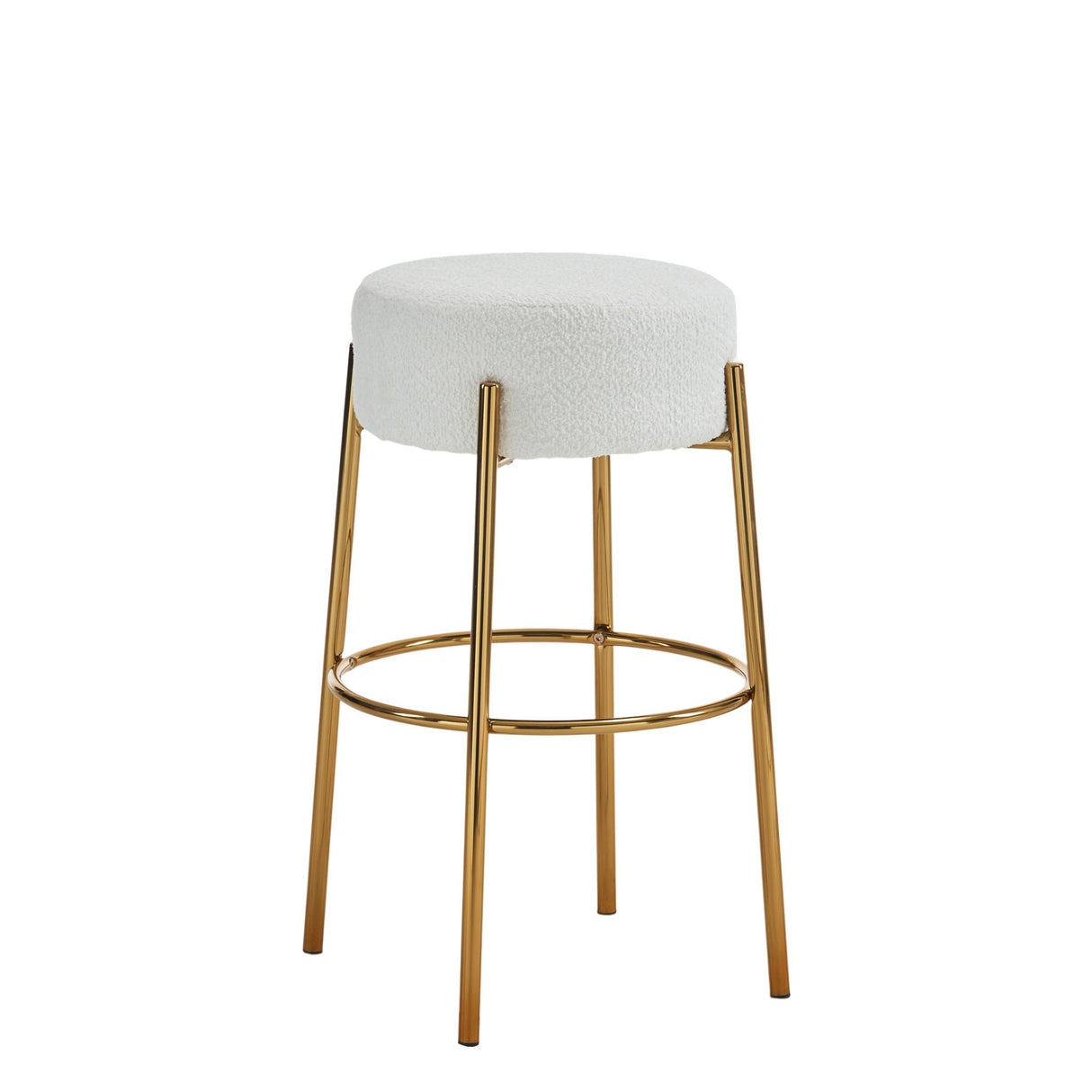 Round High Bar Stools (Set of 2), Contemporary Upholstered Dining Stools For Kitchens, Coffee Shops And Bar Stores - Gold Legs