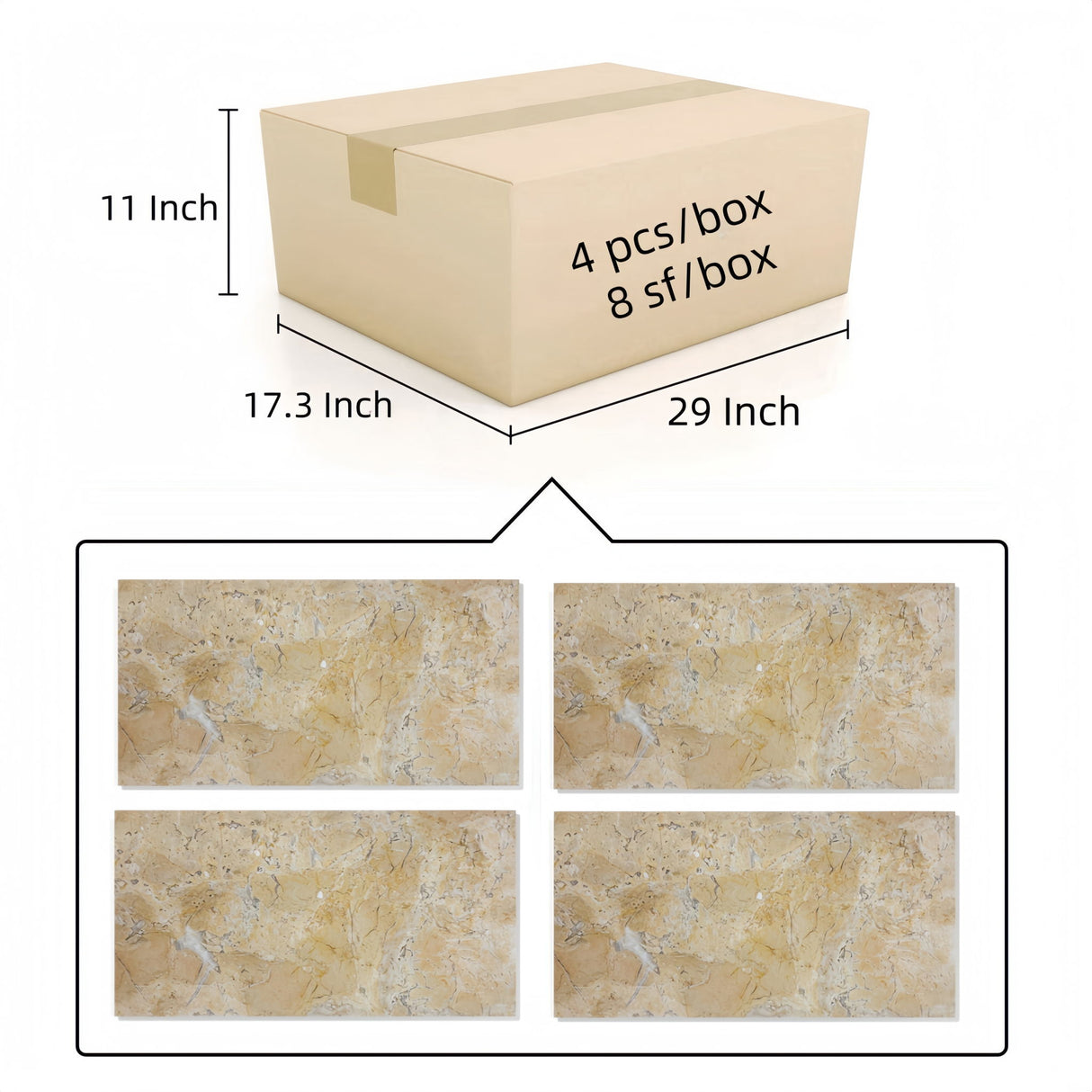 Marble Tile For Floor And Wall Honed 12 X 24" Stone (Set of 4) - Beige / Gold