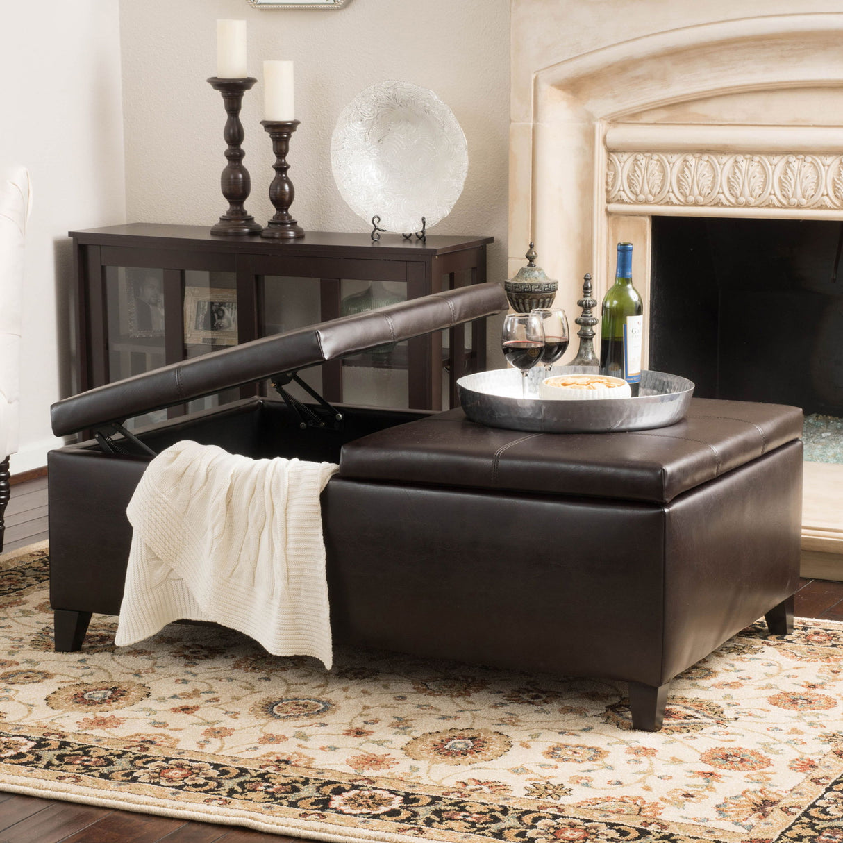 Lanister - Ottoman Double Top Storage - Brown