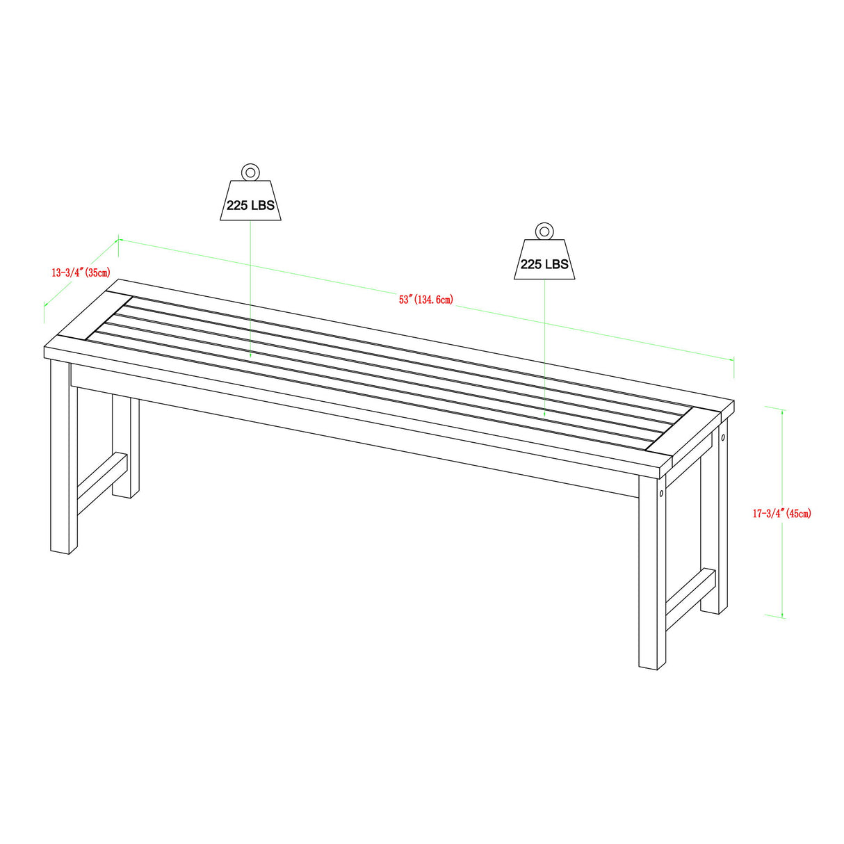 Modern Slat Top Solid Wood Patio Bench