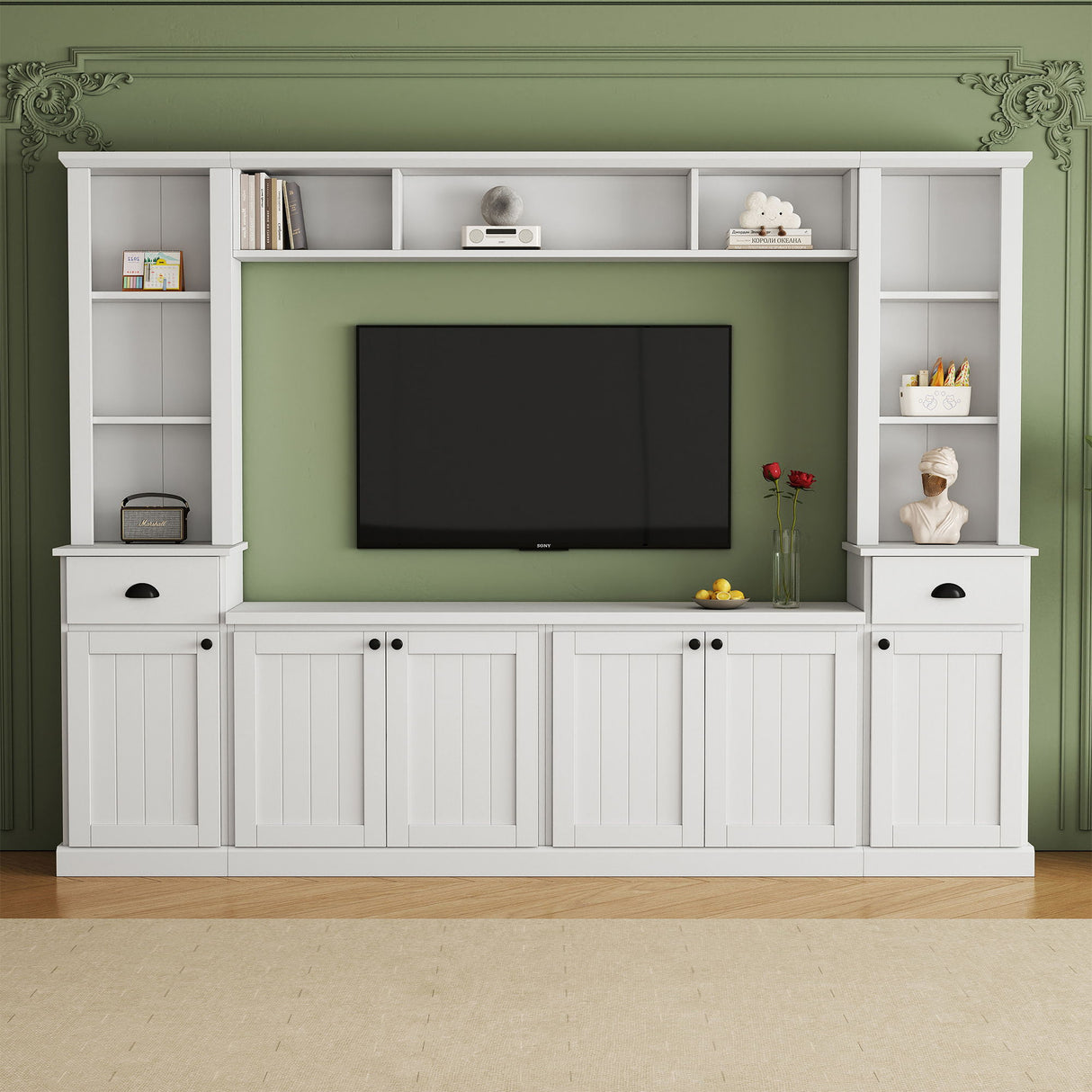 Minimalist Entertainment Wall Unit Set With Bridge For TVs Up To 75"