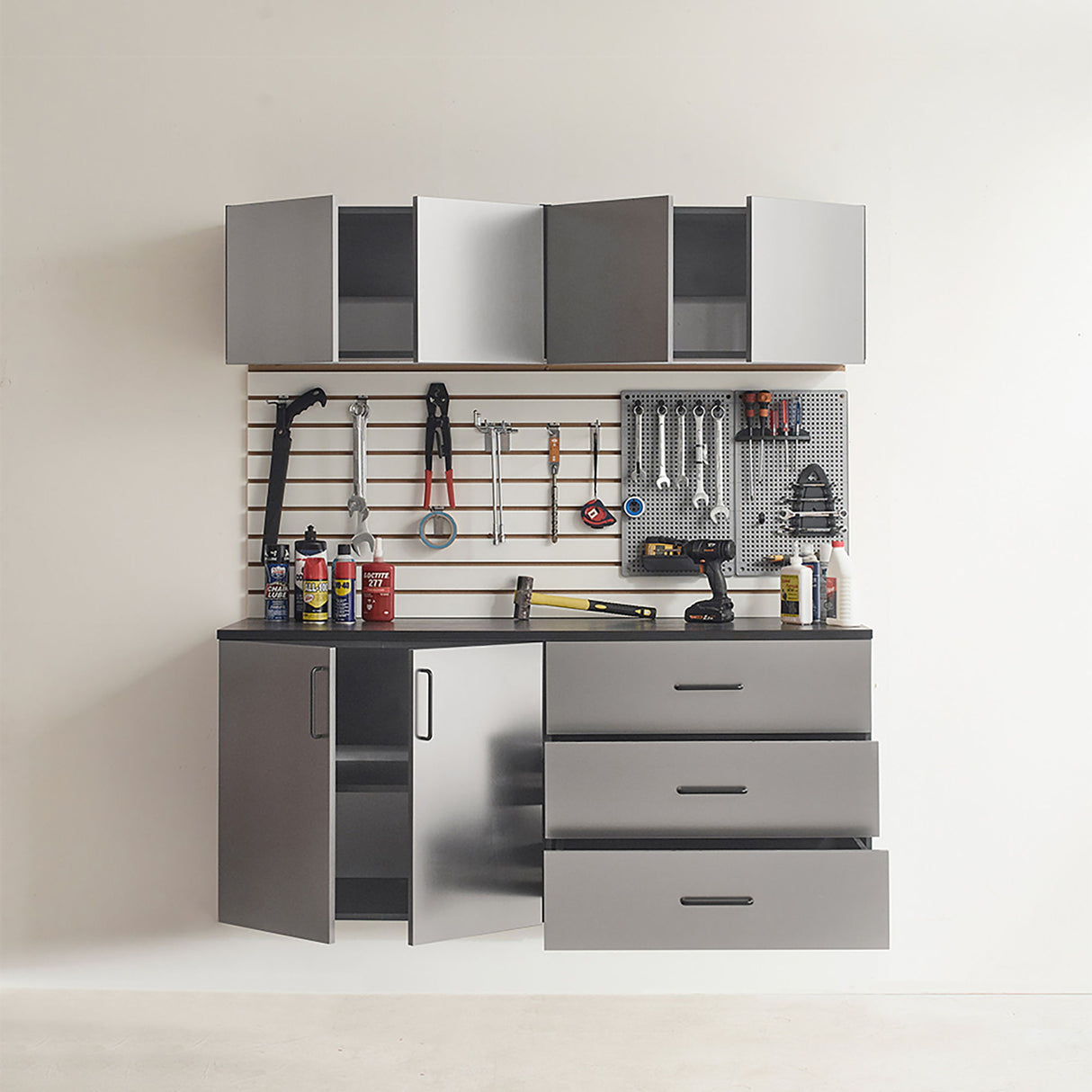 Astro Series - Garage Cabinet Set C With Soft Closing Drawers - Metallic Gray