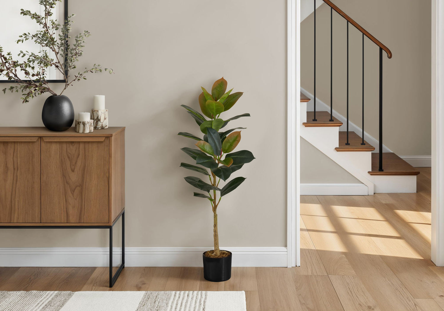 Artificial Plant, 40" Tall, Rubber Tree, Indoor, Faux, Fake, Floor, Greenery, Potted, Real Touch, Decorative - Green / Black