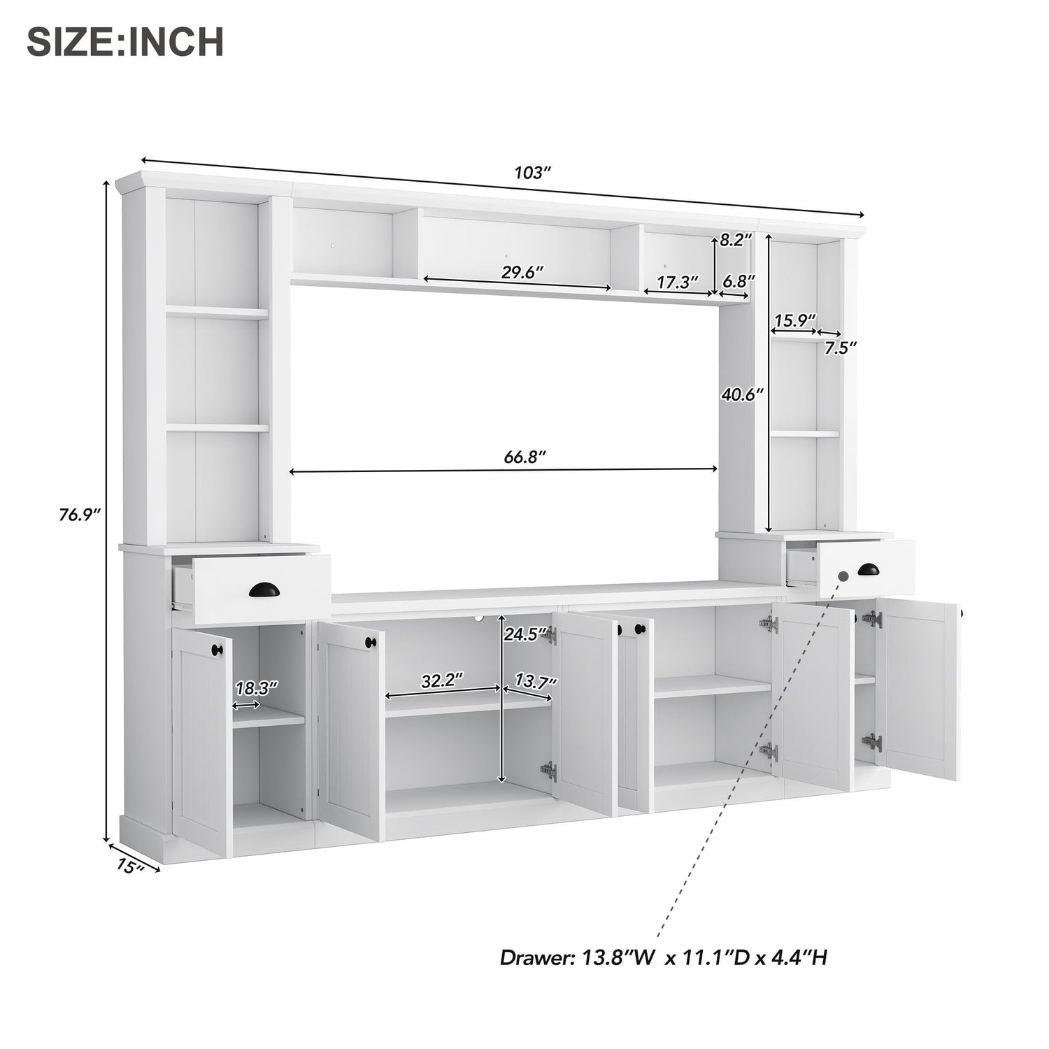 Minimalist Entertainment Wall Unit Set With Bridge For TVs Up To 75"