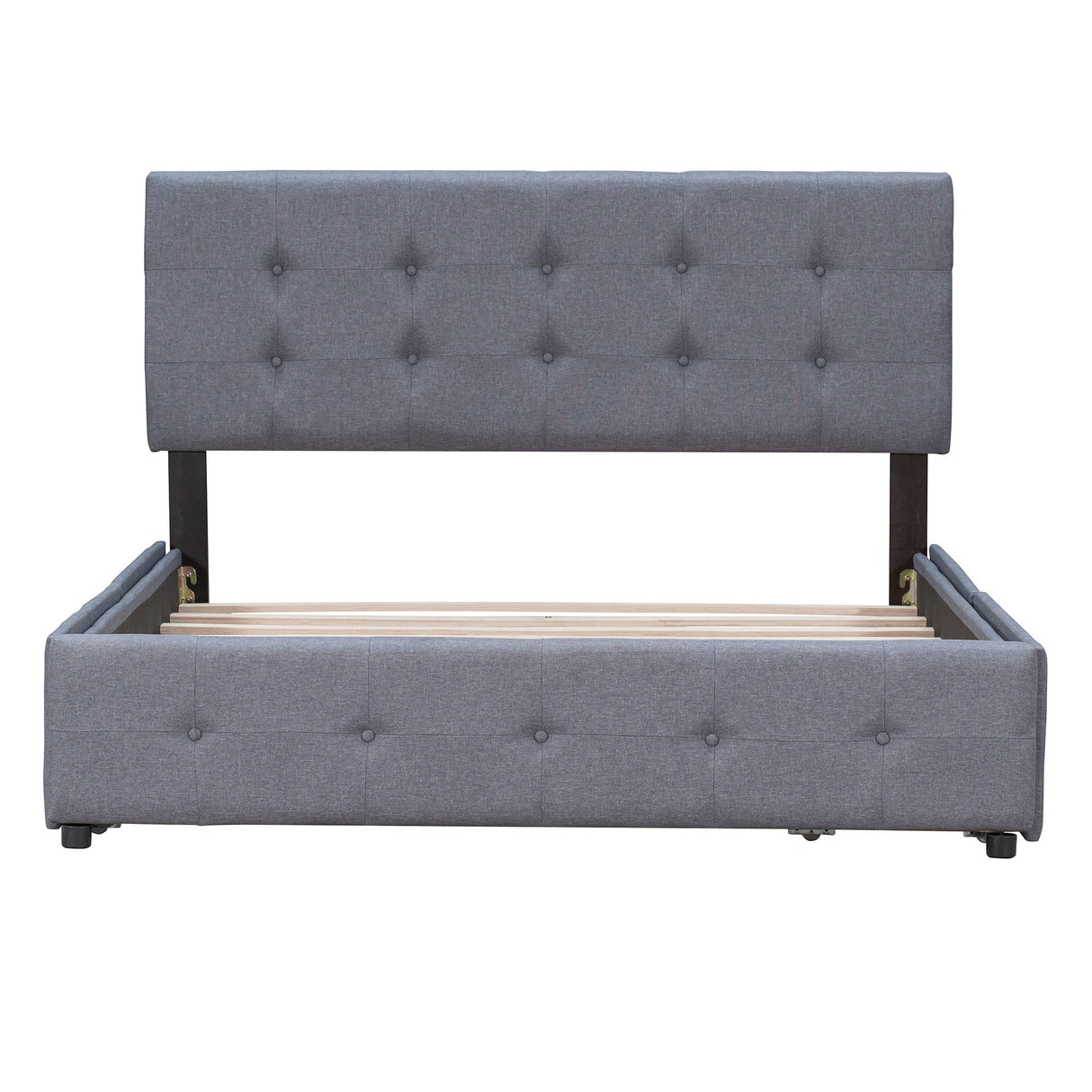 Upholstered Platform Bed With Classic Headboard And Drawers, No Box Spring Needed