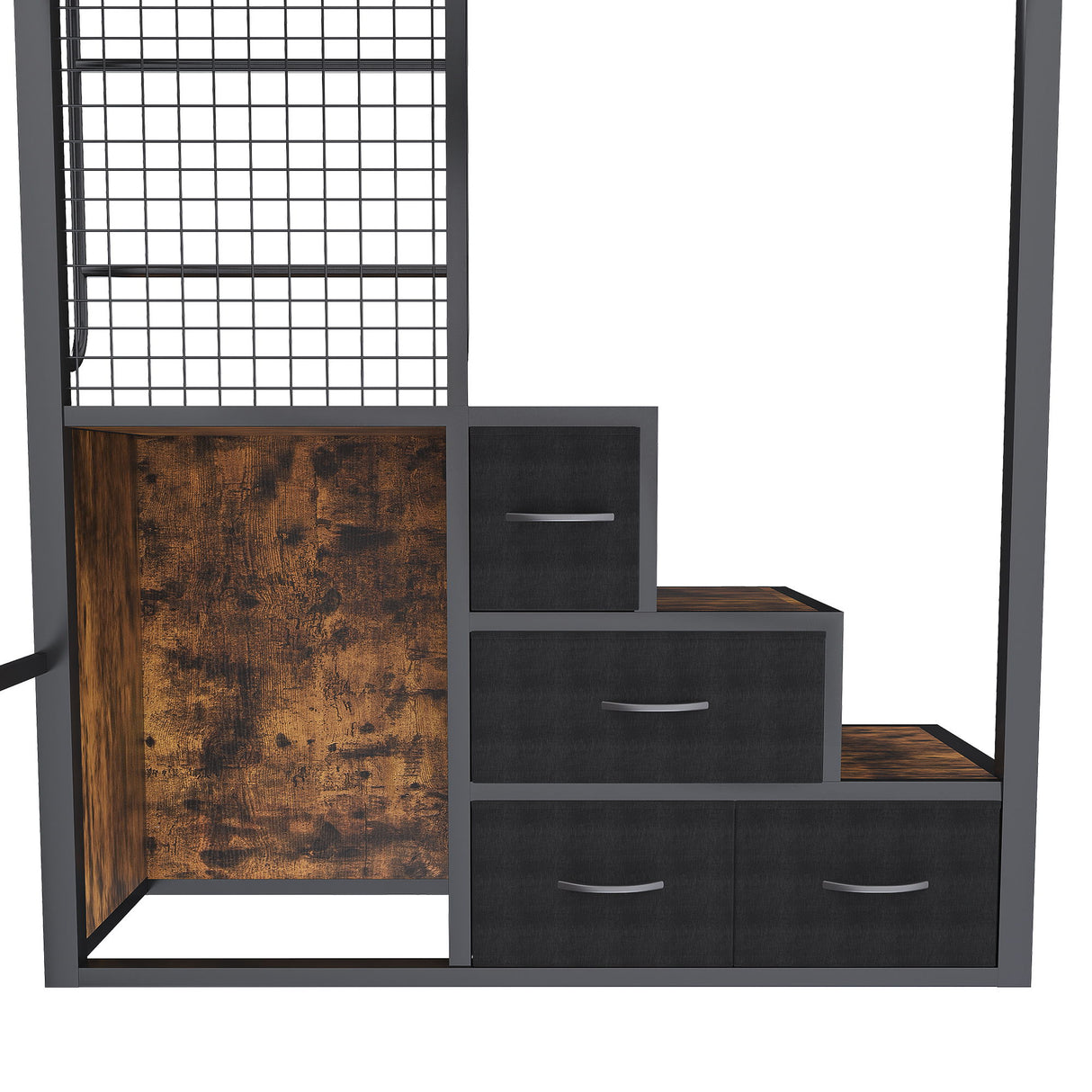 Heavy Duty Full Loft Bed With Desk & USB Charging Metal Frame With Storage Drawers And Staircase - Black