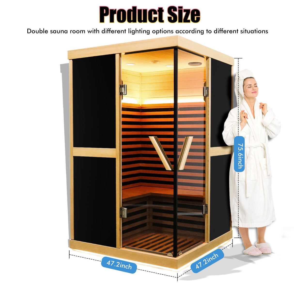 Double Person V Shaped Far Infrared Sauna Room - Natural