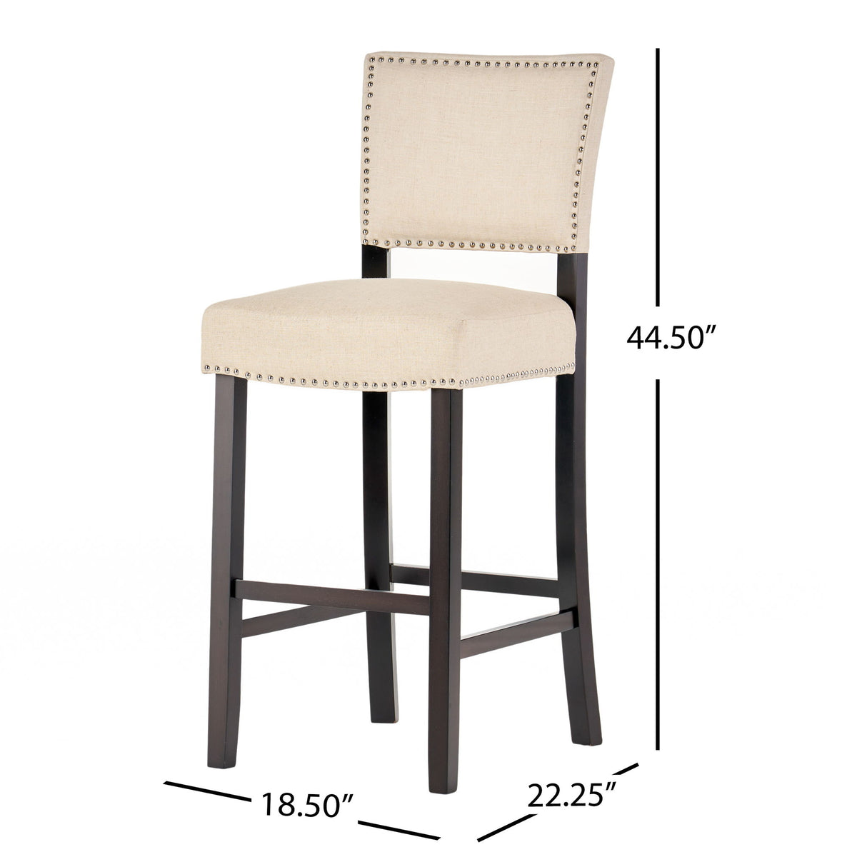 Barstools With Rivet Decoration (Set of 2), Wood Frame, Bar Chairs For Kitchen Island - Beige