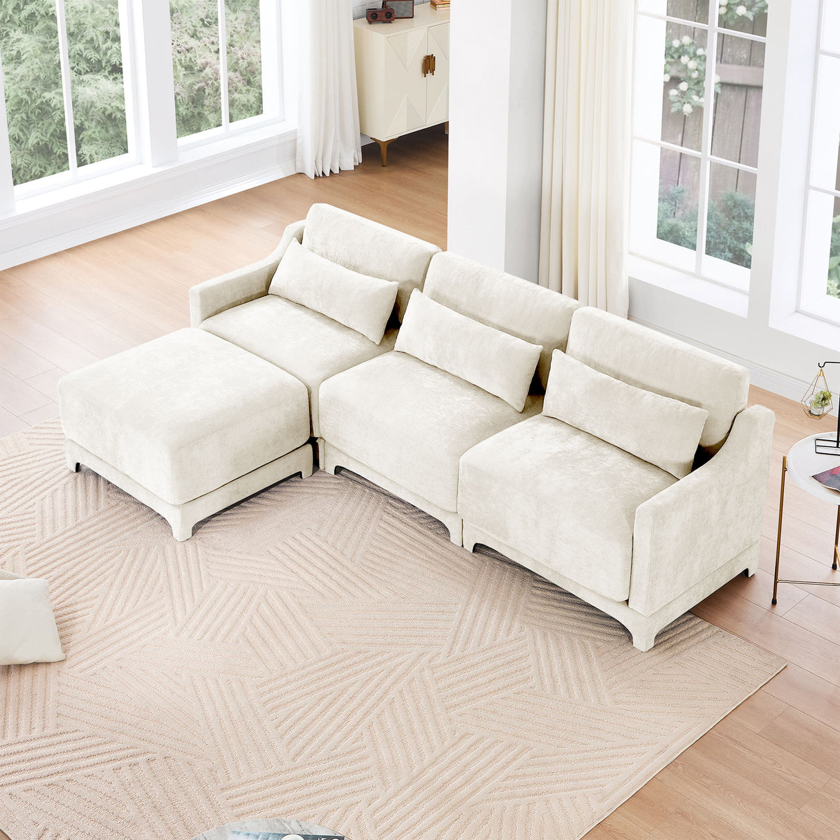 Stylish Sofa With Ottoman And Lumbar Pillows, Ergonomic Design