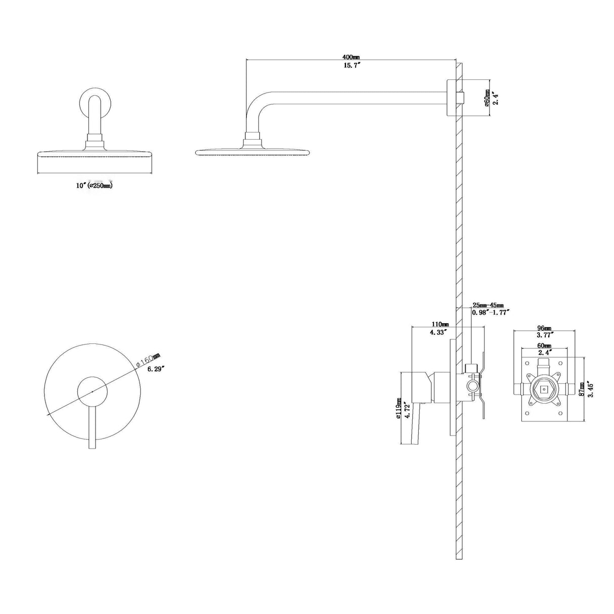 Shower Faucet Set With 10" Rainfall Shower Head And Valve - Brushed Nickel