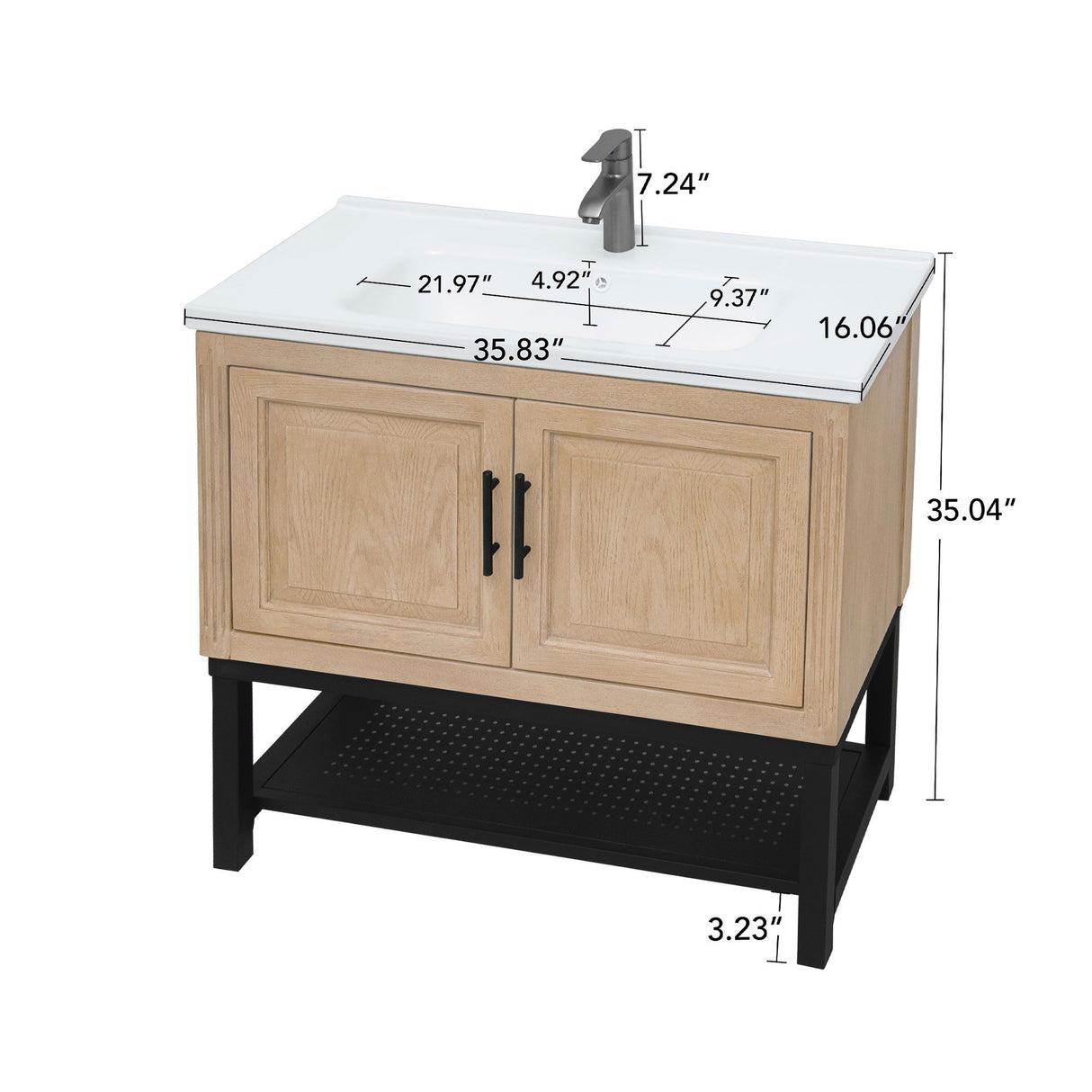 Modern Freestanding Bathroom Vanity With Ceramic Sink, Hot And Cold Faucet, Storage Cabinet & Open Shelf