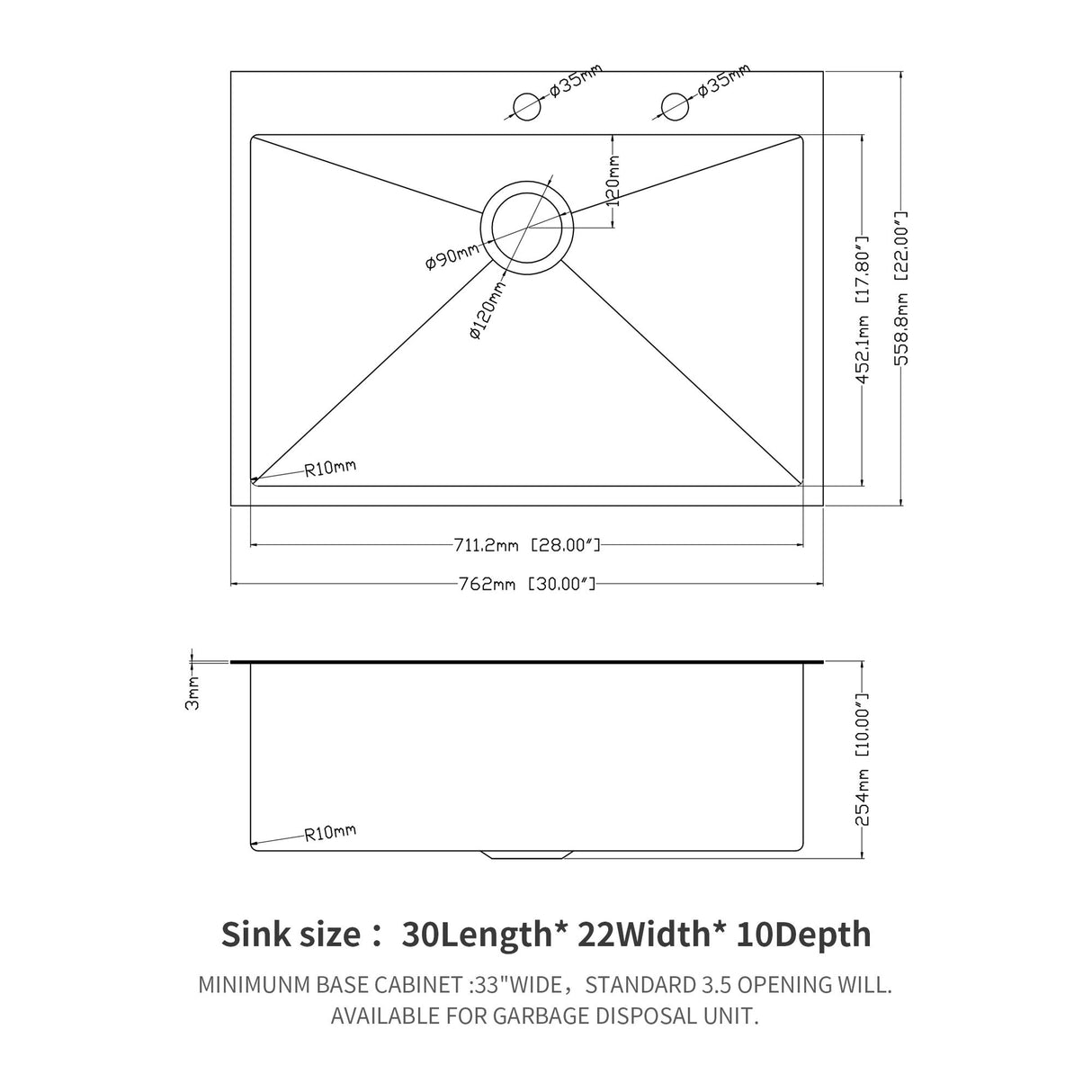 Topmount Kitchen Sink 16 Gauge, Single Bowl