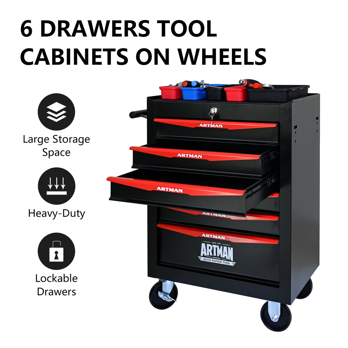 Rolling Metal Tool Chest With Drawers, Steel Storage Cabinet With Ball Bearing Slides