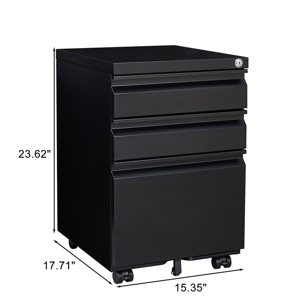 Contemporary Black 3 Drawer Mobile Filing Cabinet With Lock, Metal Office Storage For Legal / Letter Size
