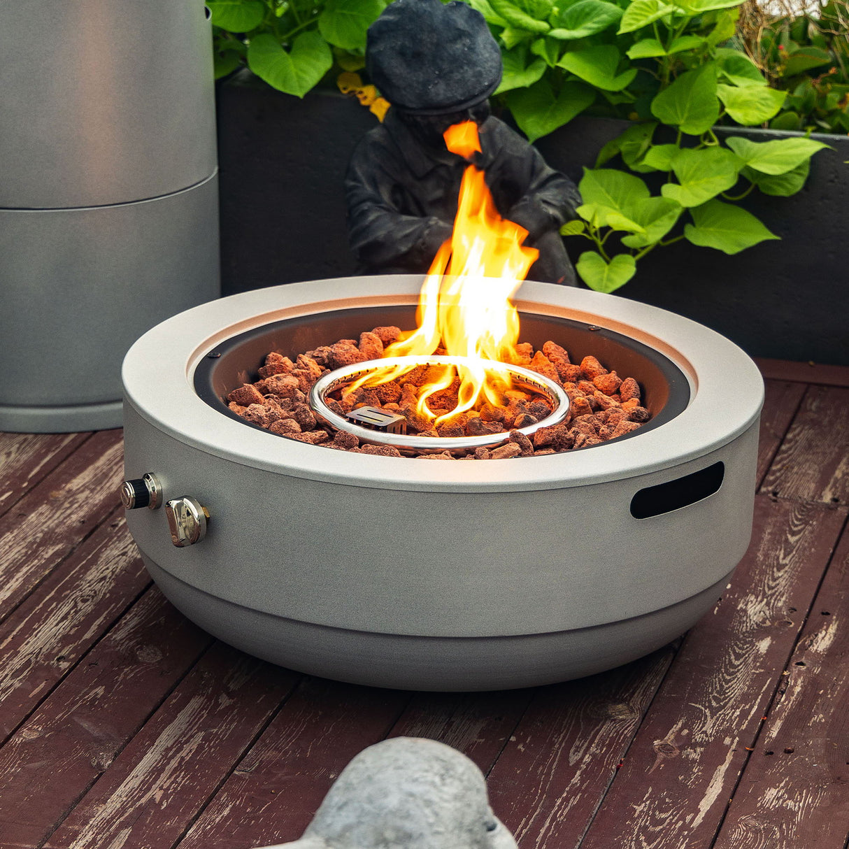 23" Propane Gas Fire Pit Bowl, 40000 Btu Round Steel Fire Pit For Outside Patio Deck Garden Backyard - Gray