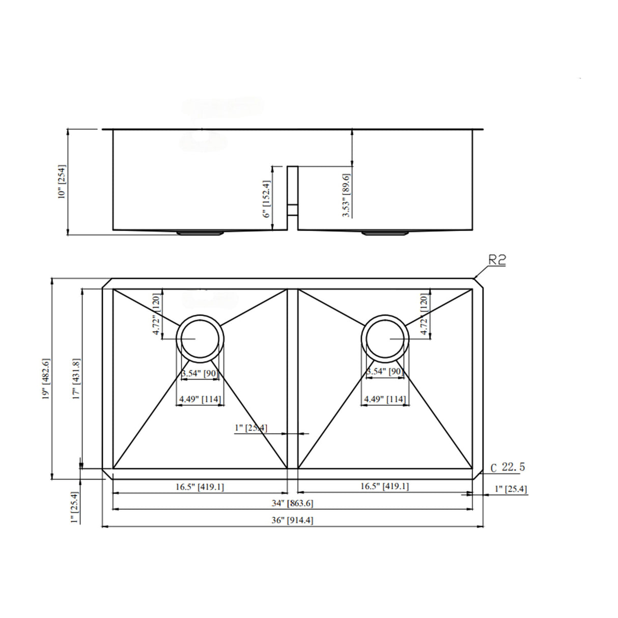 Modern Double Bowl Undermount Sink Design With 10" Deep Basins