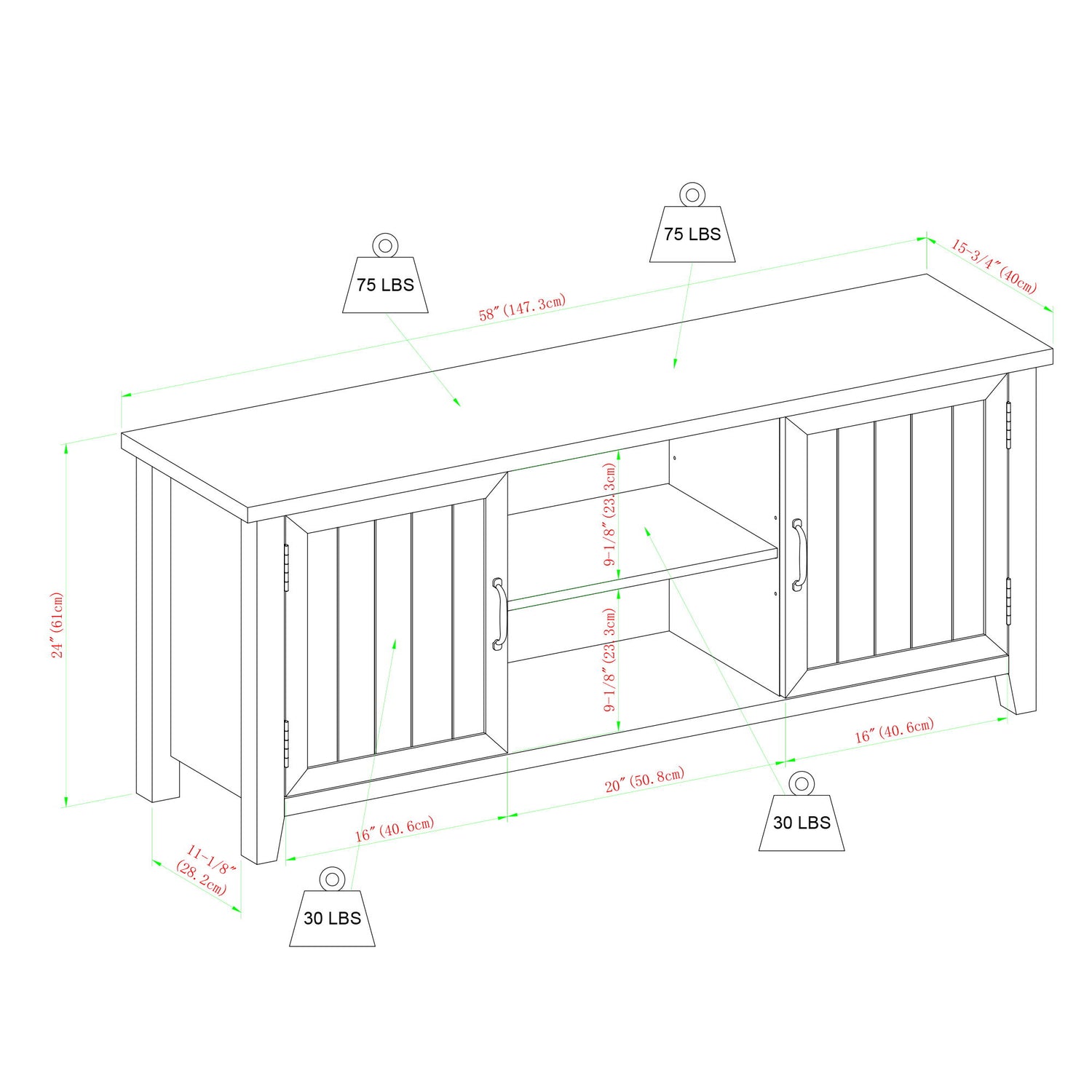 Classic Grooved Door TV Stand For Tvs Up To 65"