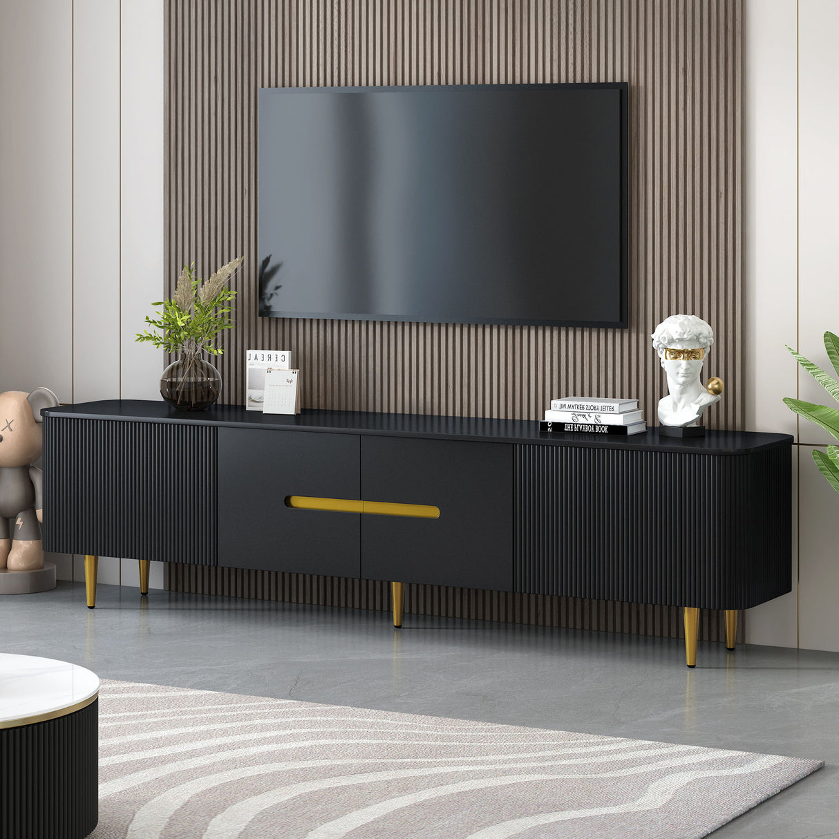 Minimalist TV Stand For TVs Up To 85", Modern Entertainment Center Media Console With 4 Spacious Cabinets For Living Room