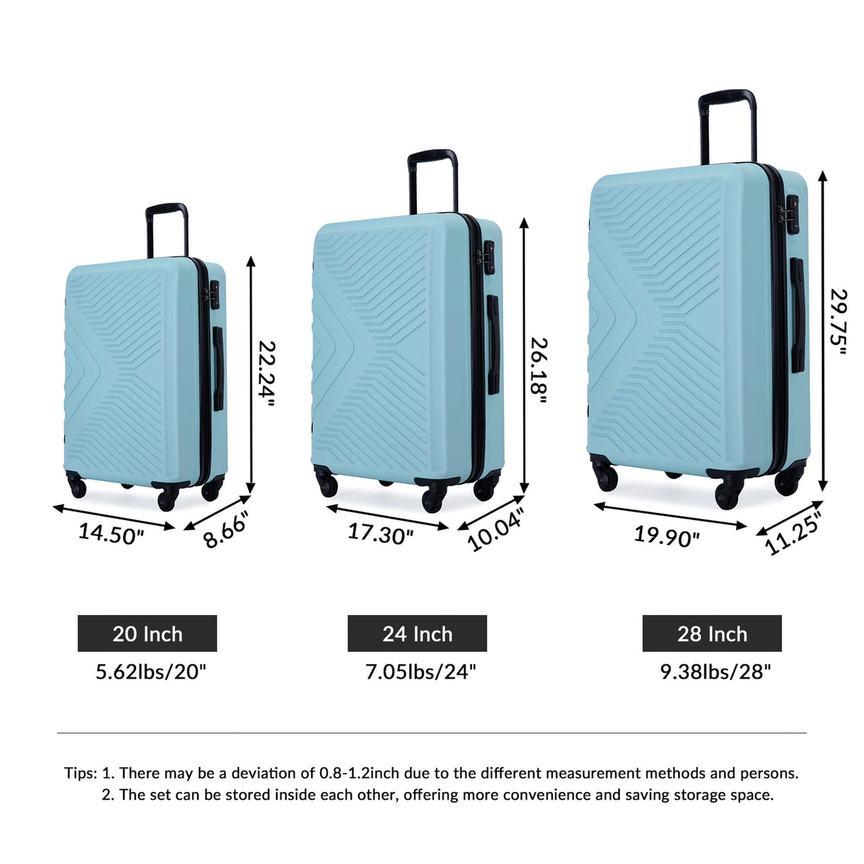 3 Piece Luggage Sets Lightweight Suitcase With Two Hooks, Spinner Wheels, Tsa Lock, Durable Hard Shell