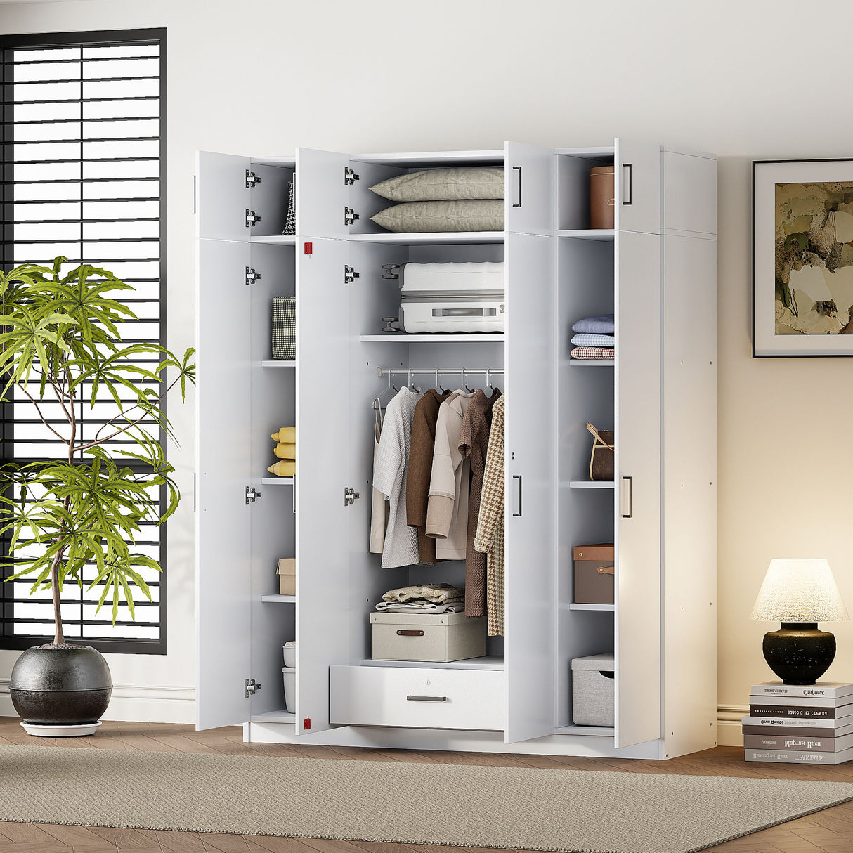 Contemporary 4 Door Wardrobe With 1 Drawer And Top Cabinet