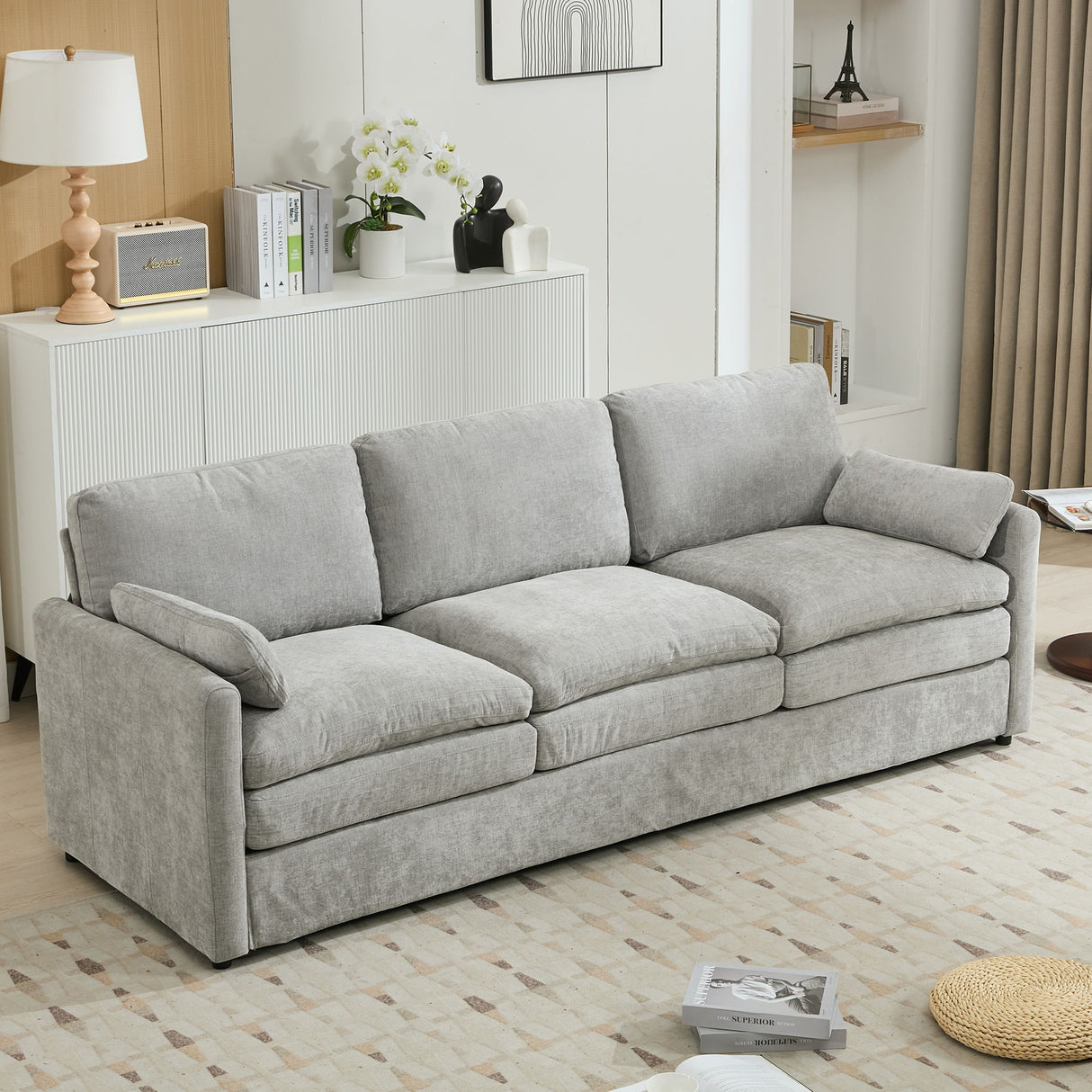 Cozy Upholstered 3 Seater Sofa Plush Cushion For Living Room