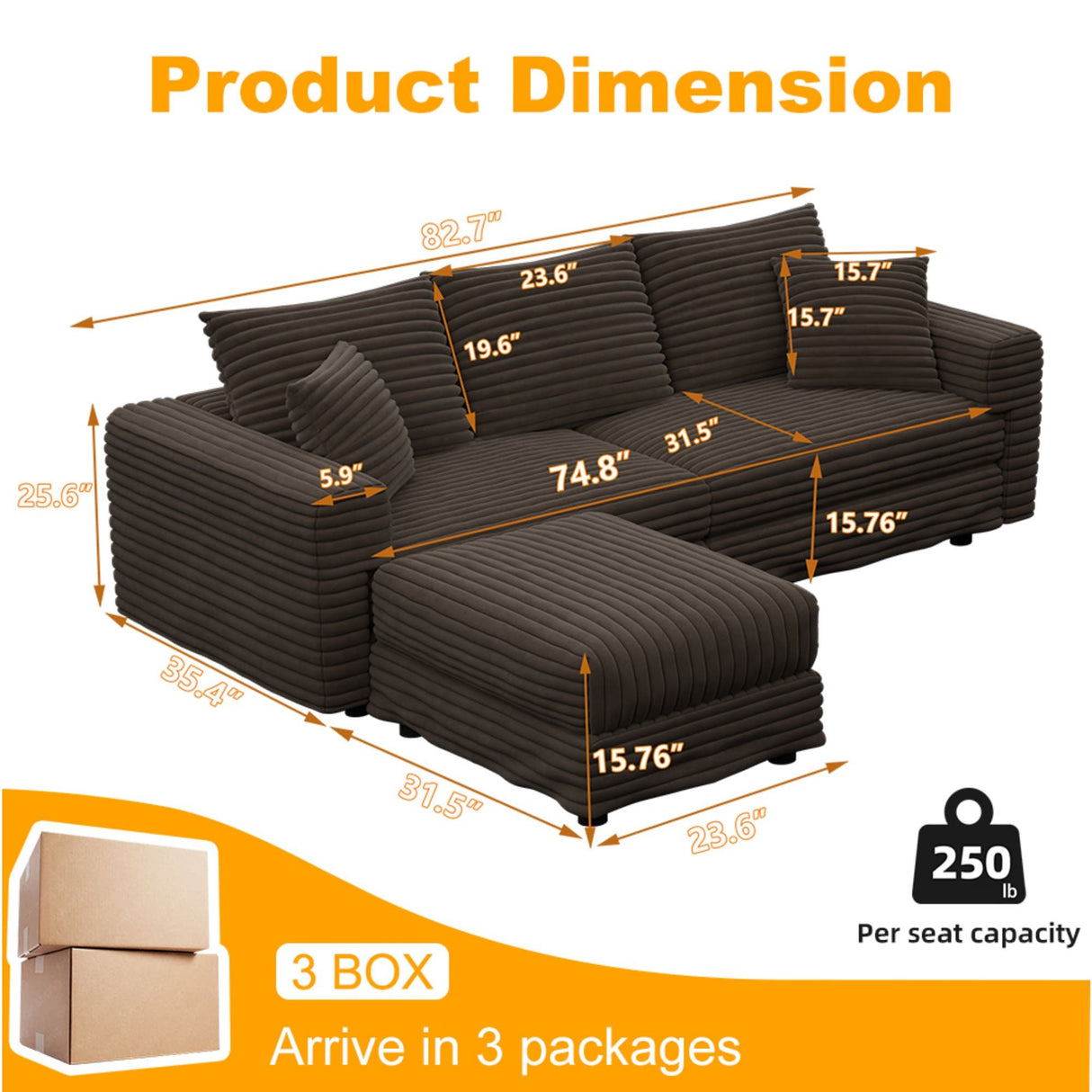 Deep Seat Convertible Sofa With Soft Pillows And Ottomans