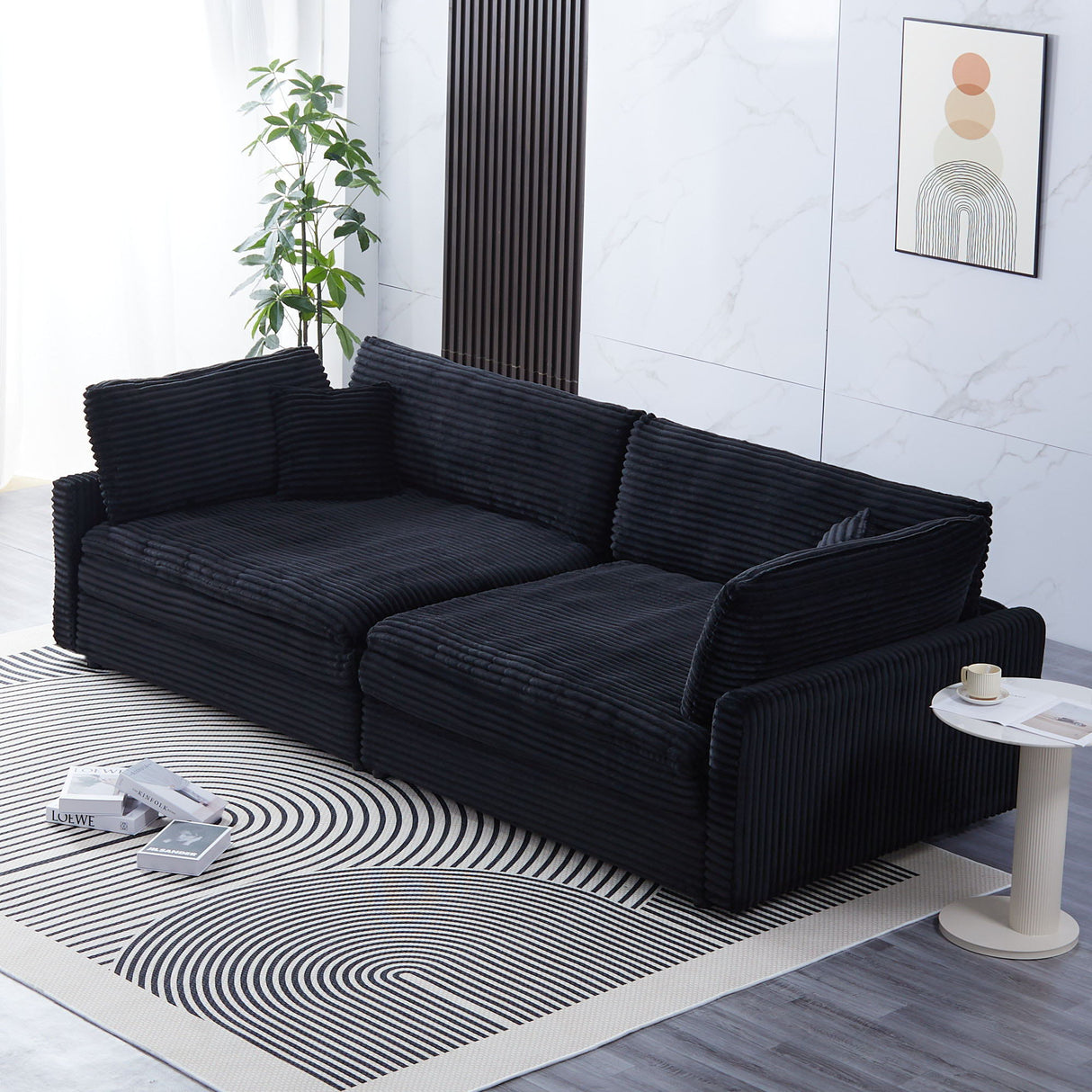 Elegant Corduroy Sofa With Throw Pillows And Backrests