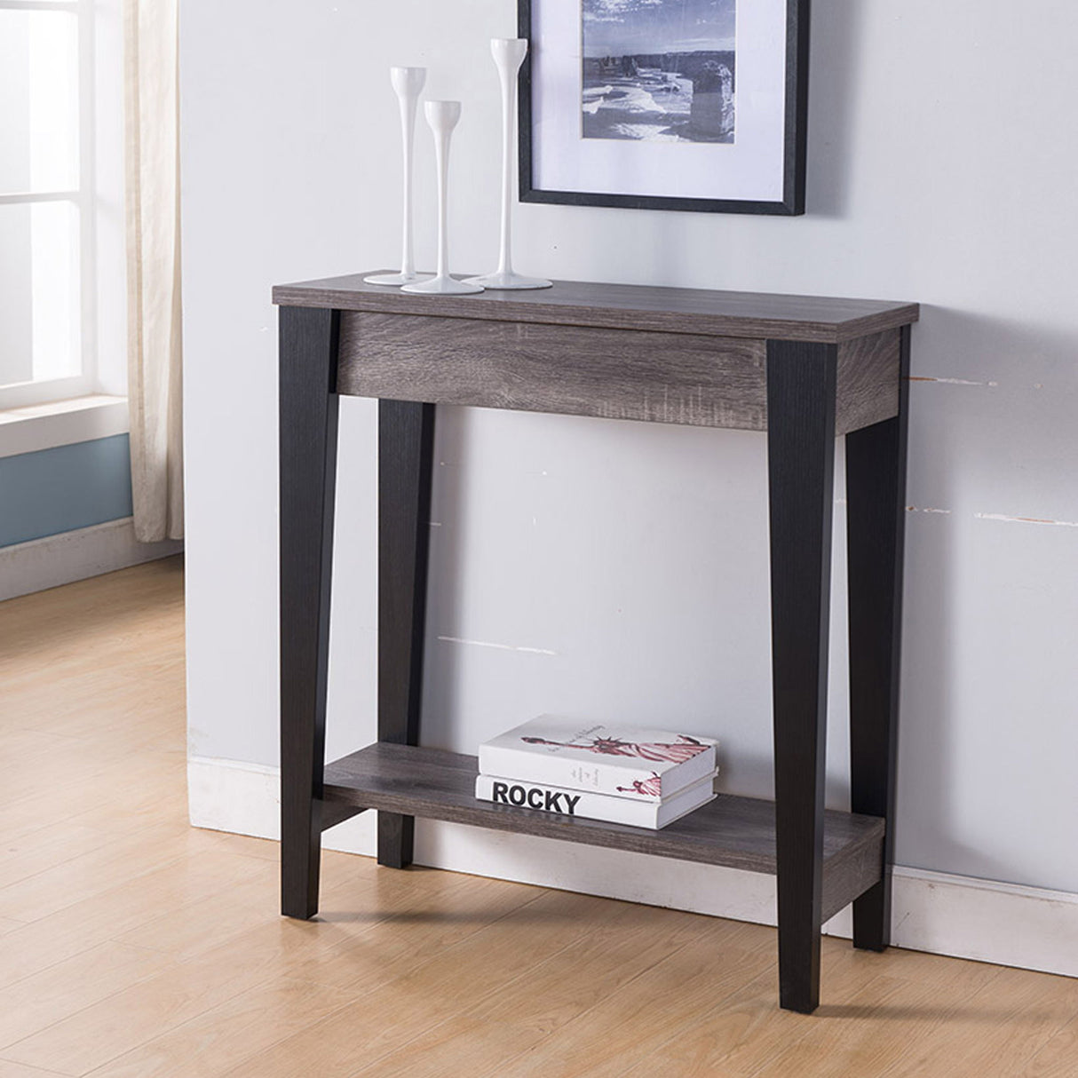 Modern Two Toned Console With Two Shelves