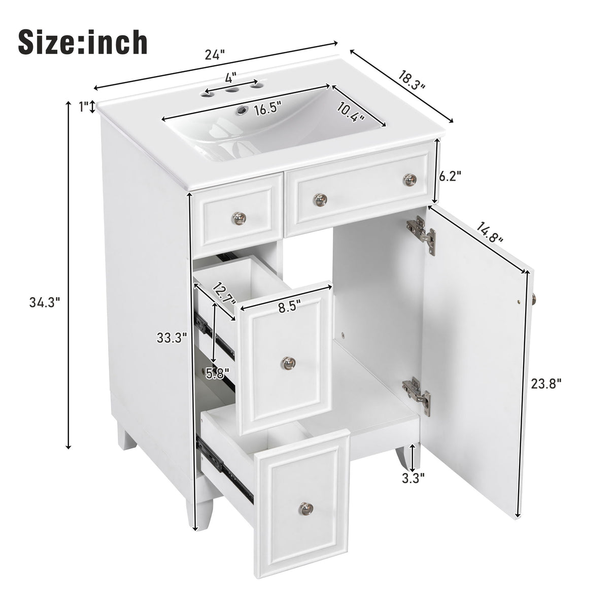 Transitional Style Bathroom Vanity Cabinet With Ceramic Sink