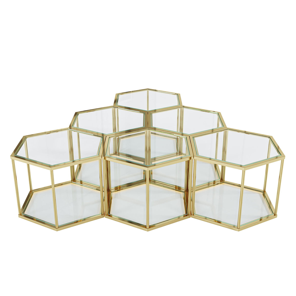 Modern Coffee Table With Double Layer Tempered Glass And Polygonal Design