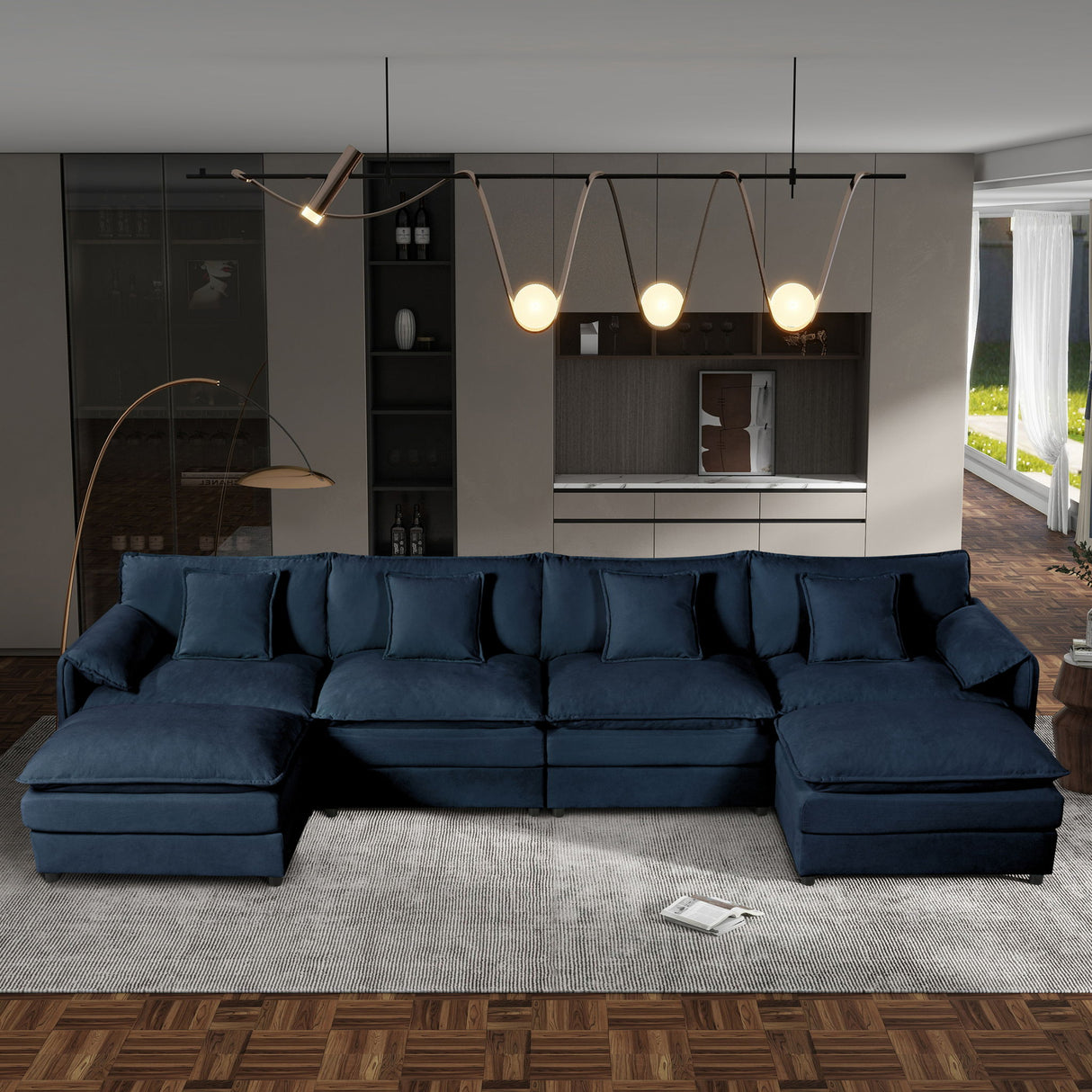 Modern Comfy Deep Seat Modular Sectional Sofa Cloud Couch With Ottoman