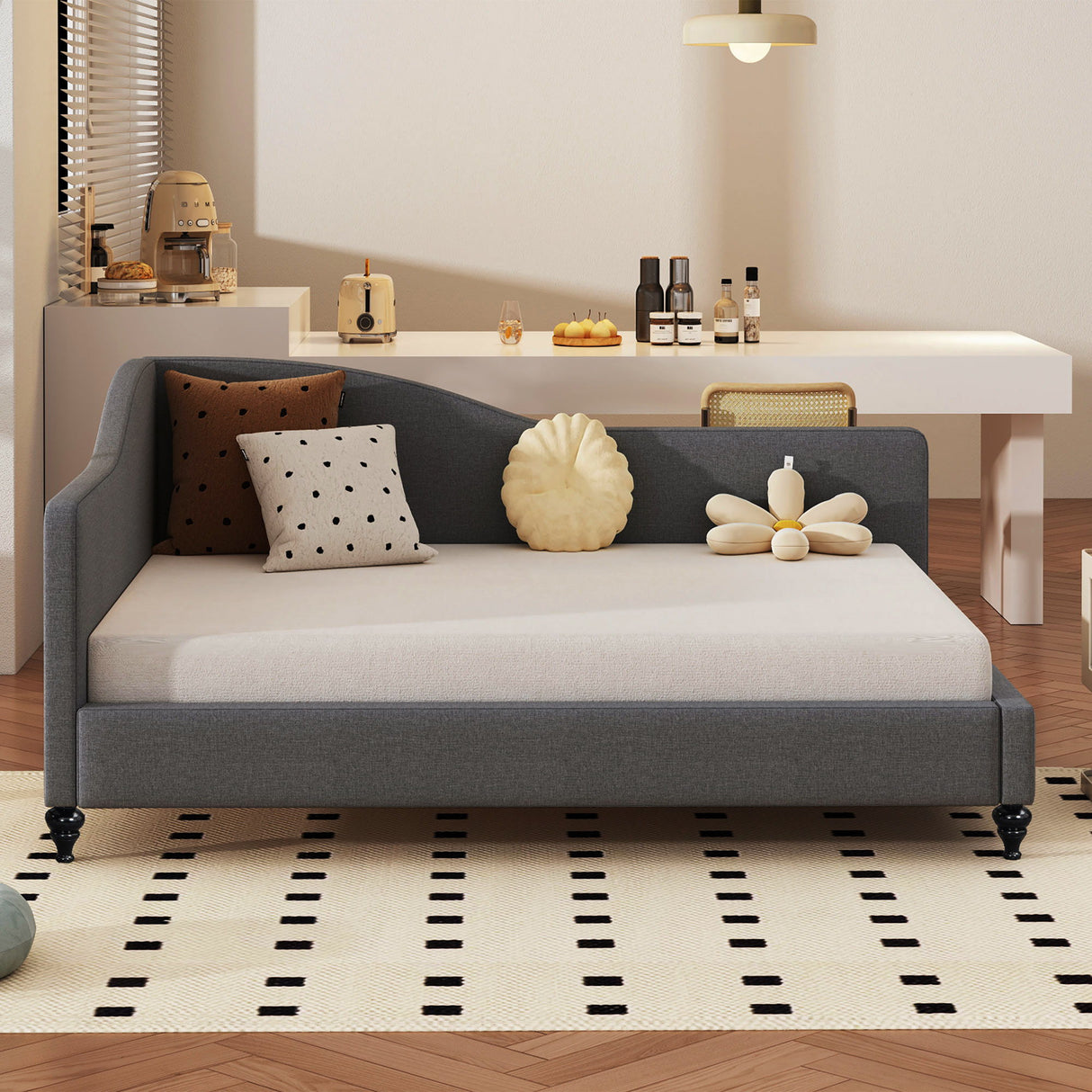 Modern L Shaped Linen Daybed With Legs