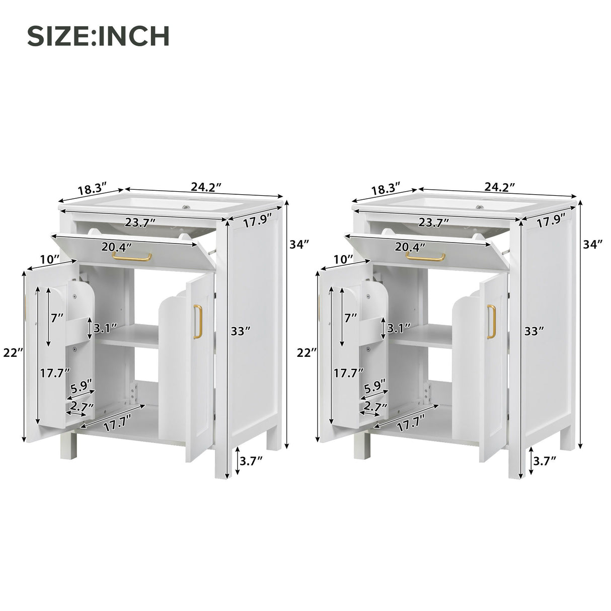 Modern Bathroom Vanity With Ceramic Sink, Soft-Close Doors, Flip Drawer, U-Shaped Shelves, Elegant Storage Solution