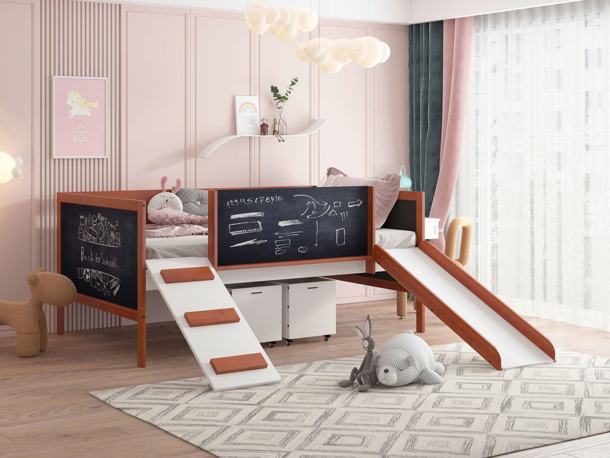 Aurea - Twin Loft Bed With Slide Slats Ststem Included - Cherry Oak / White