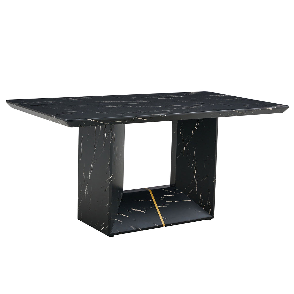 Modern Dining Table With Marbled Design For Luxurious Elegance - Black