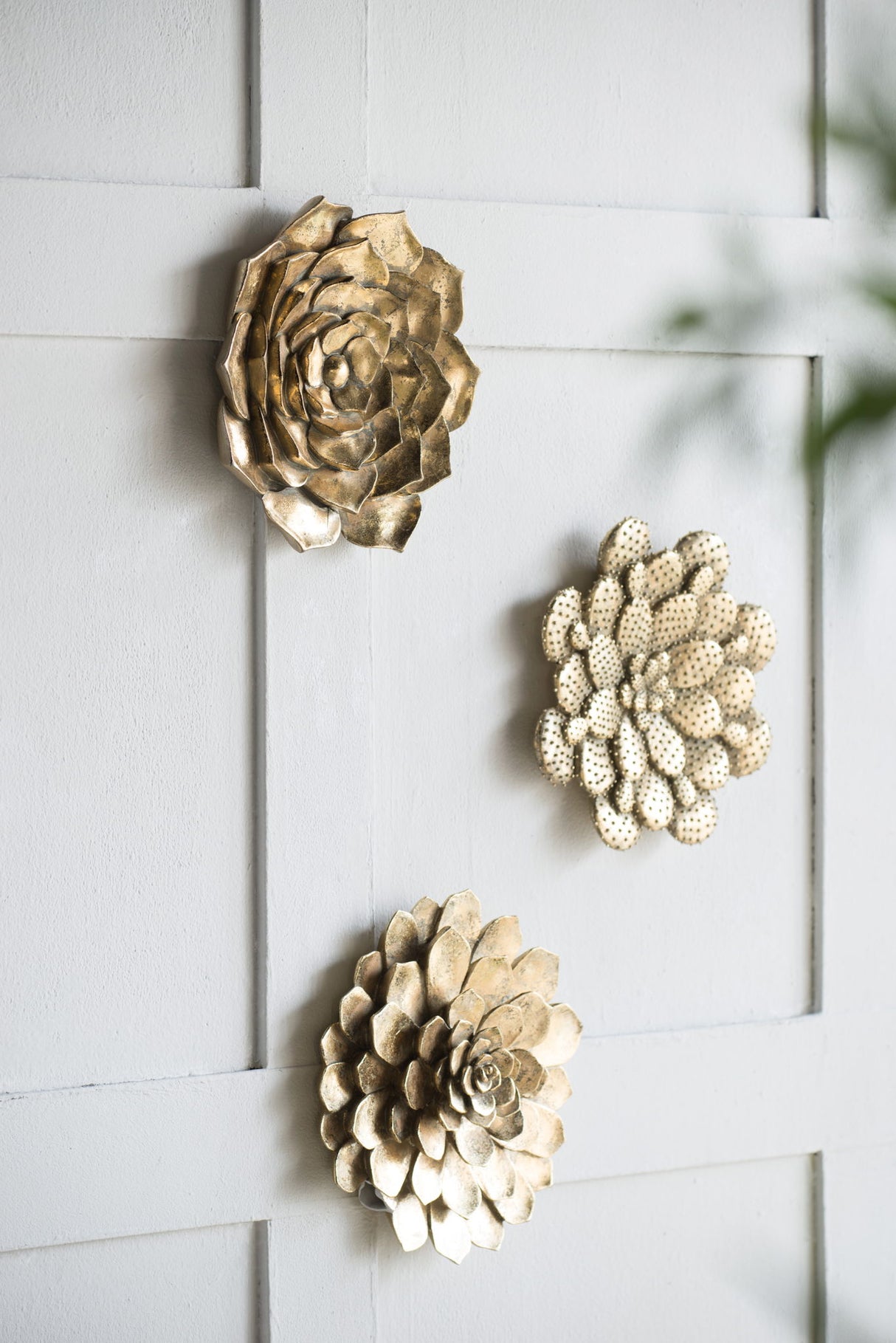 3 Piece Succulent Wall Plaque - Gold