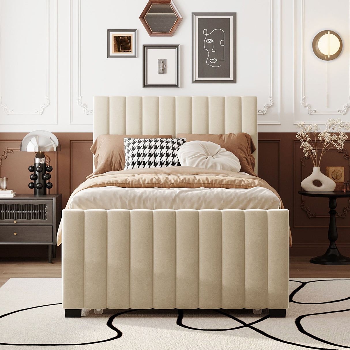 Upholstered Design Platform Bed With Trundle