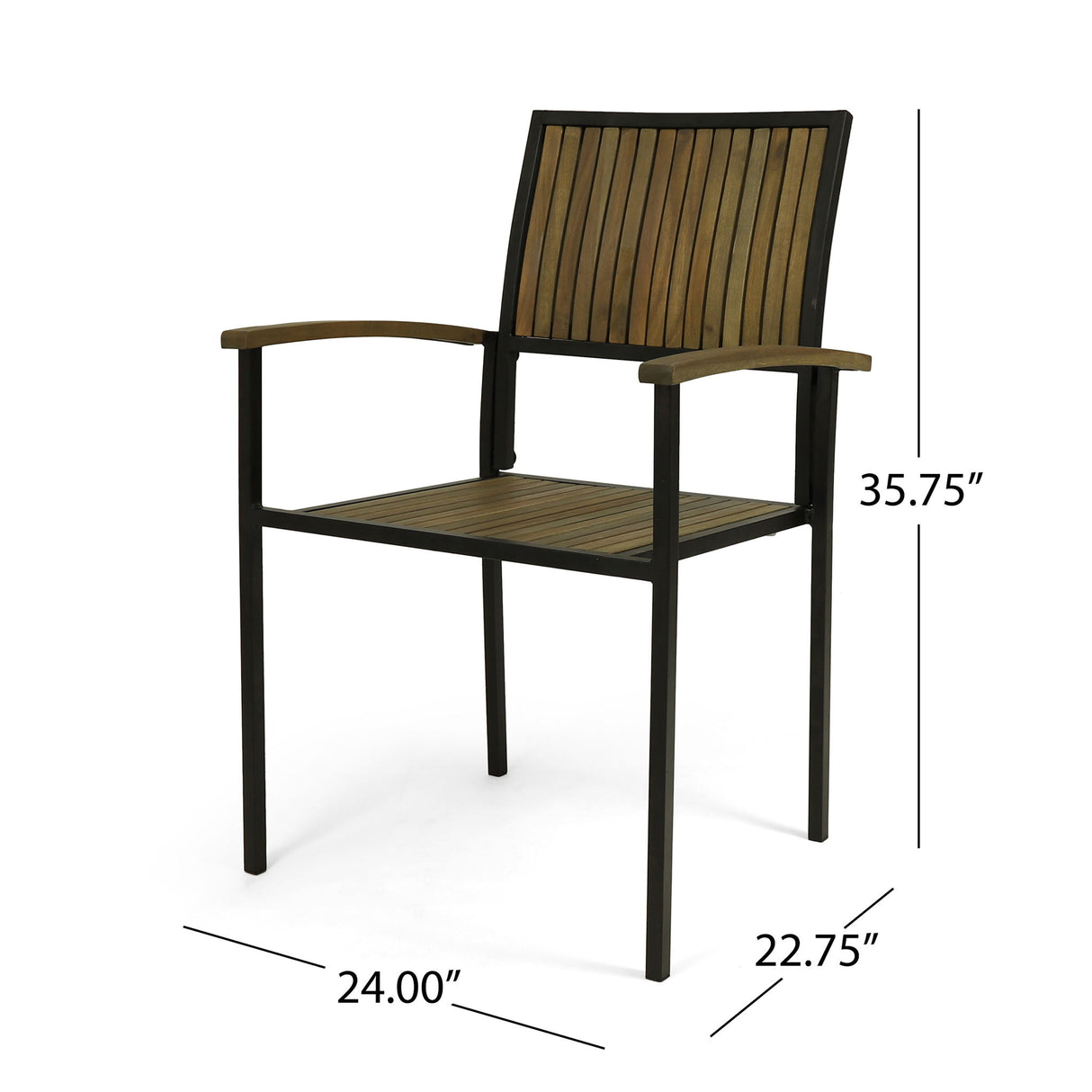 Vermilion - Outdoor Dining Chair With Vertical Slat And Wooden Arm