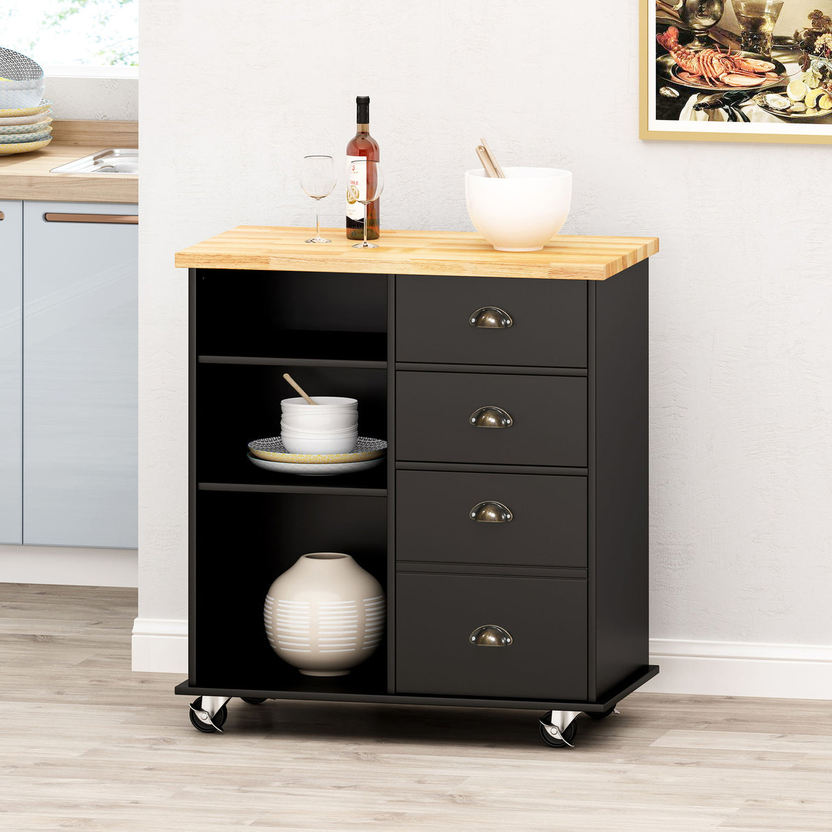 Yohaan - Contemporary Kitchen Cart With Wheels