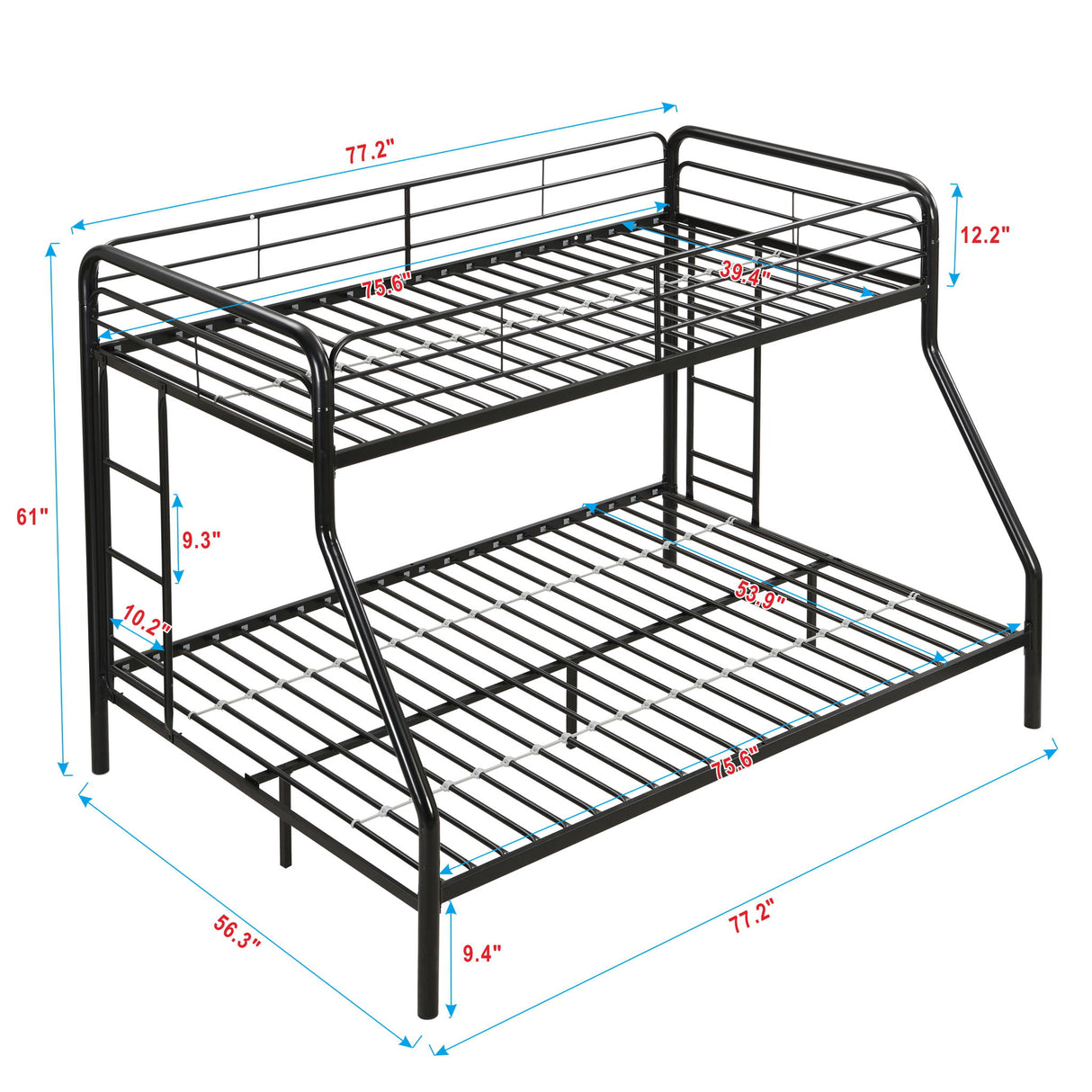 Modern Twin Over Full Metal Bunk Bed With Trundle And Dual Side Ladder And Metal Design - Black / Brown