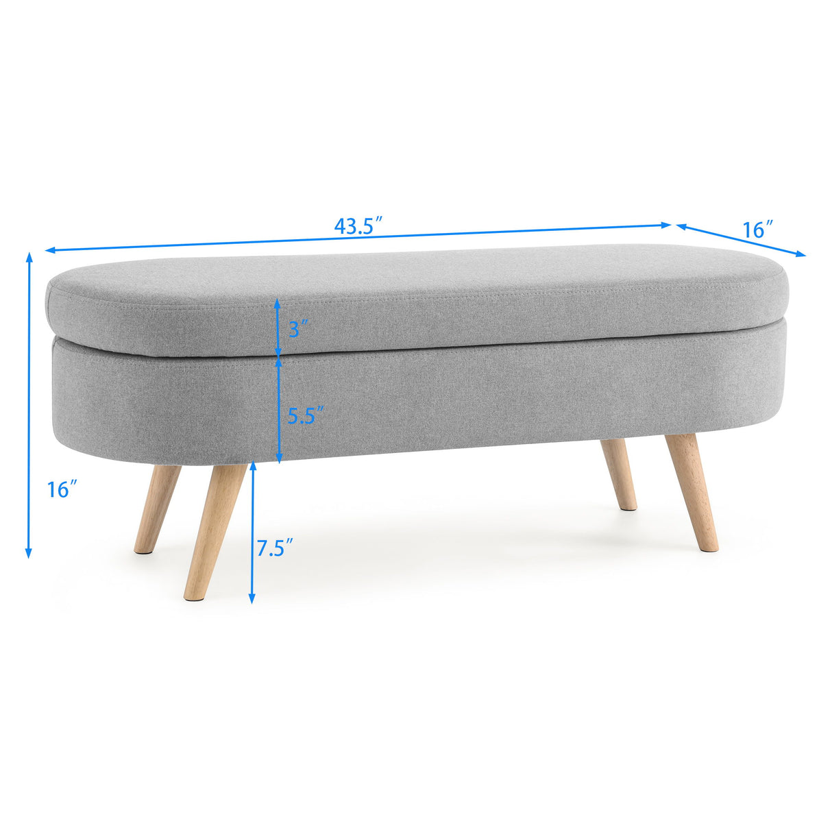 Ottoman Oval Storage Bench With Rubber Wood Legs Linen - Gray