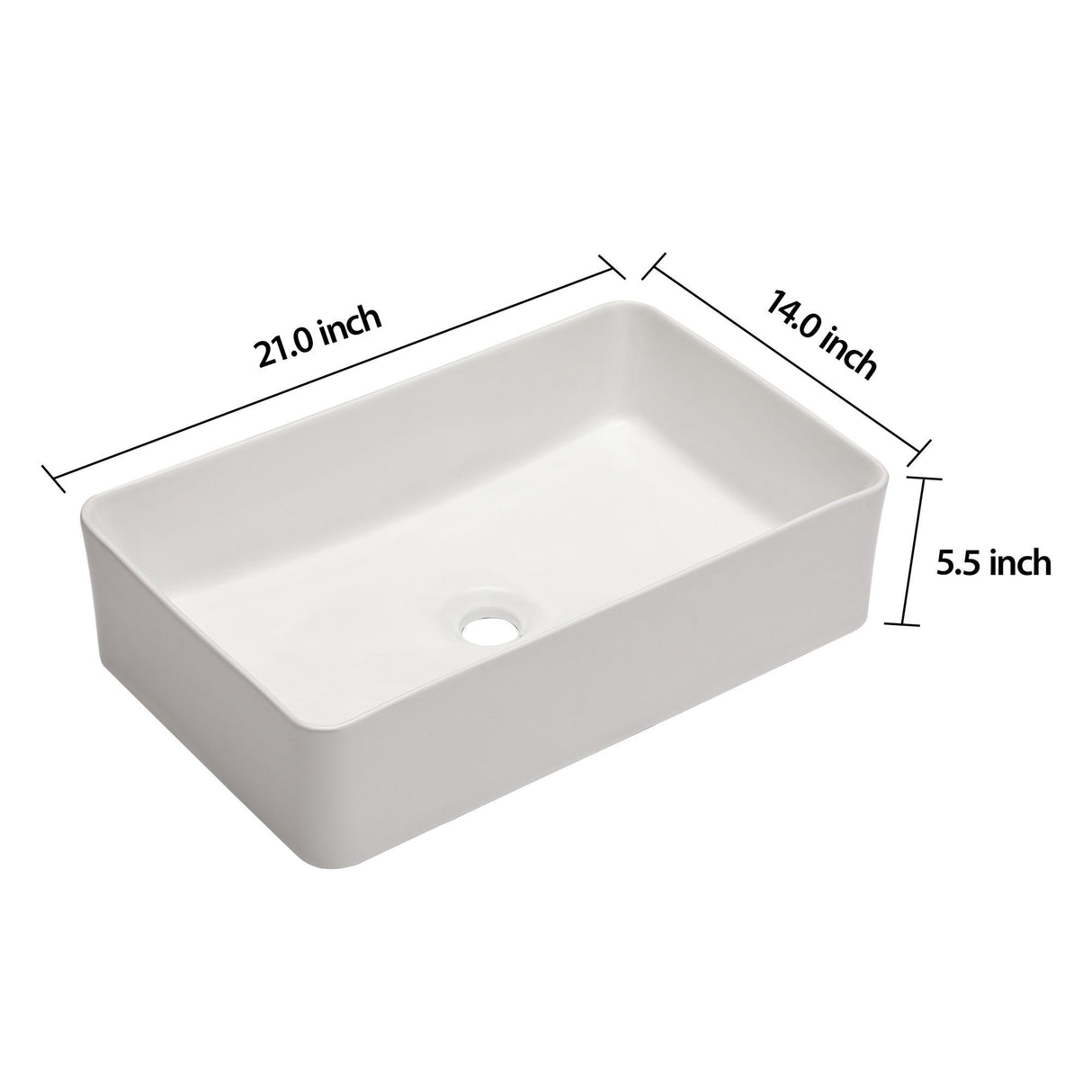 Modern European Design 21" X 14" Ceramic Rectangular Vessel Bathroom Sink - White