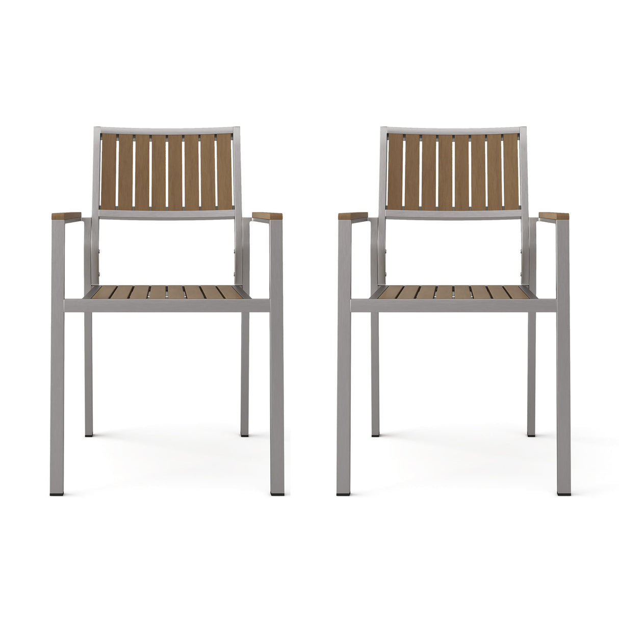 Stylish Modern Faux Wood & Aluminum Outdoor Dining Chairs, (Set of 2) - Natural